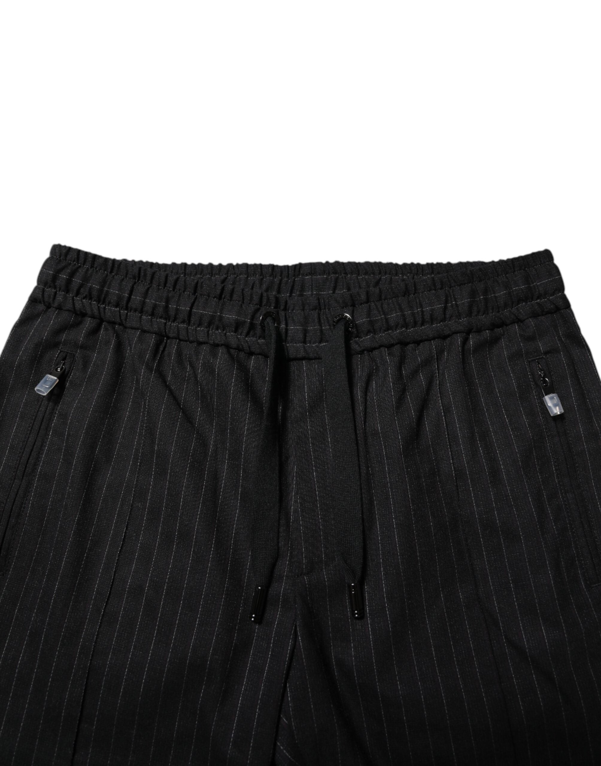 Black Striped Wool Men Jogger Pants