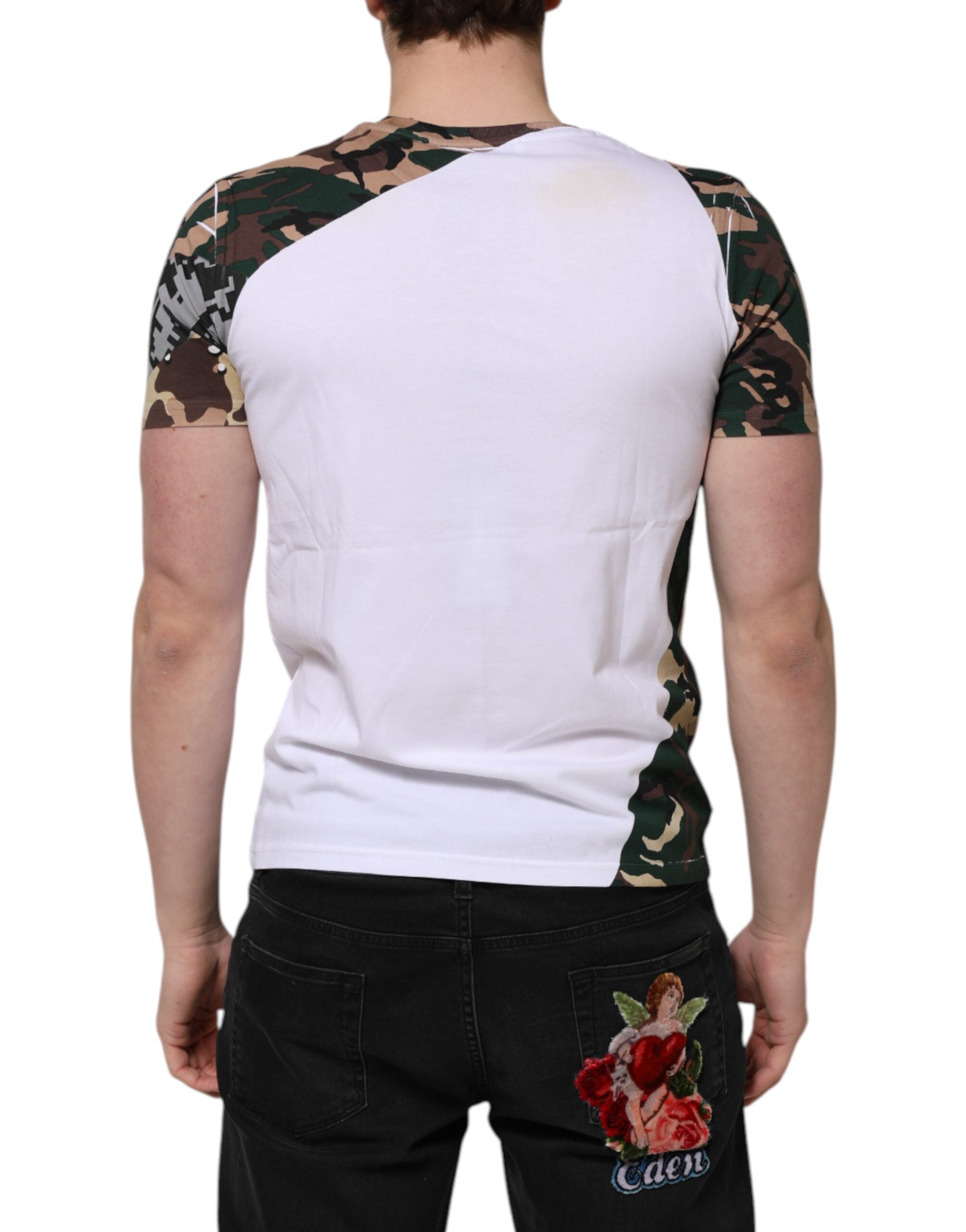 White Camouflage Cotton Men Crew Neck T-shirt
