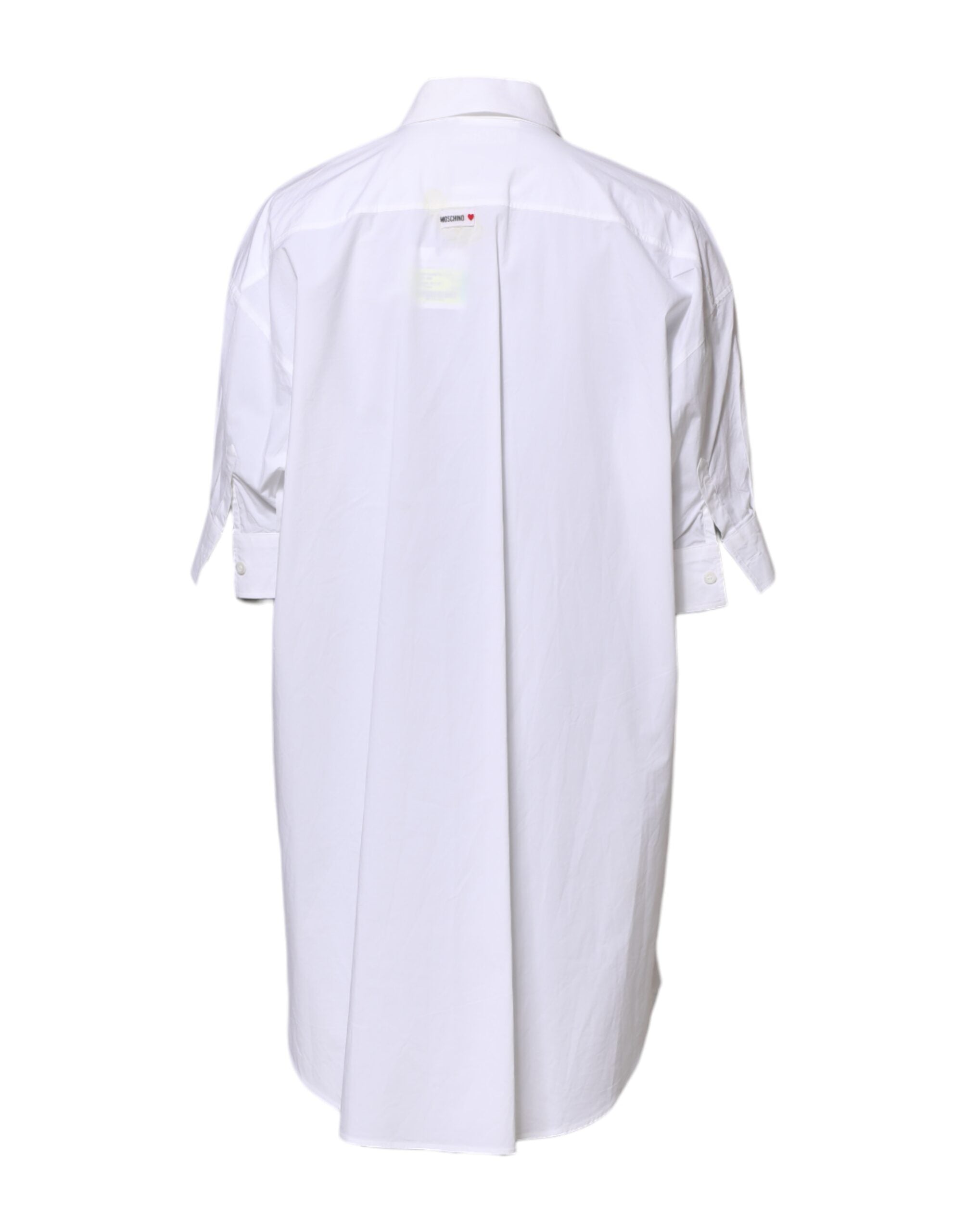 White Printed Collared Button Mini Shirt Dress