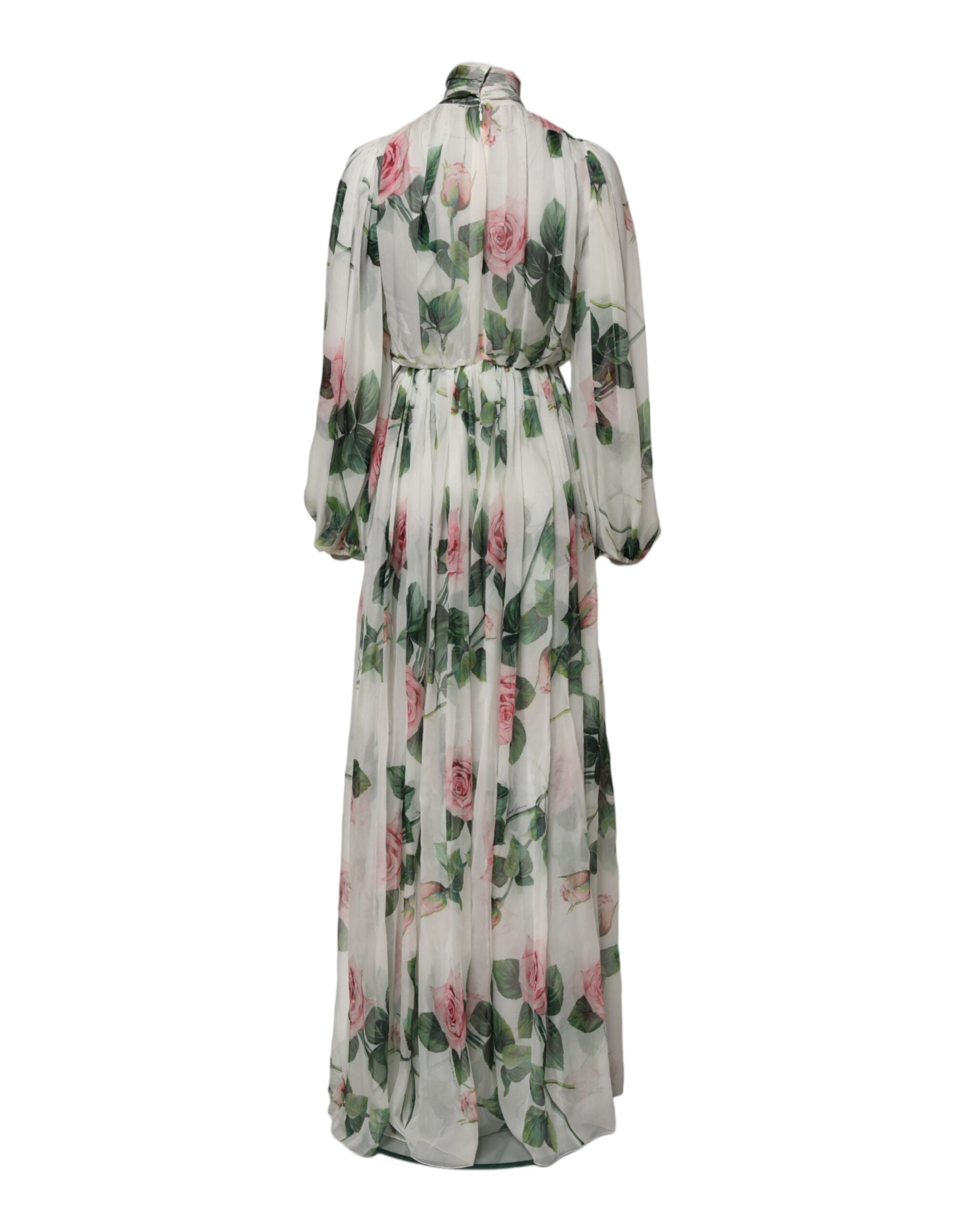 White Floral Roses Silk Maxi Long Gown Dress