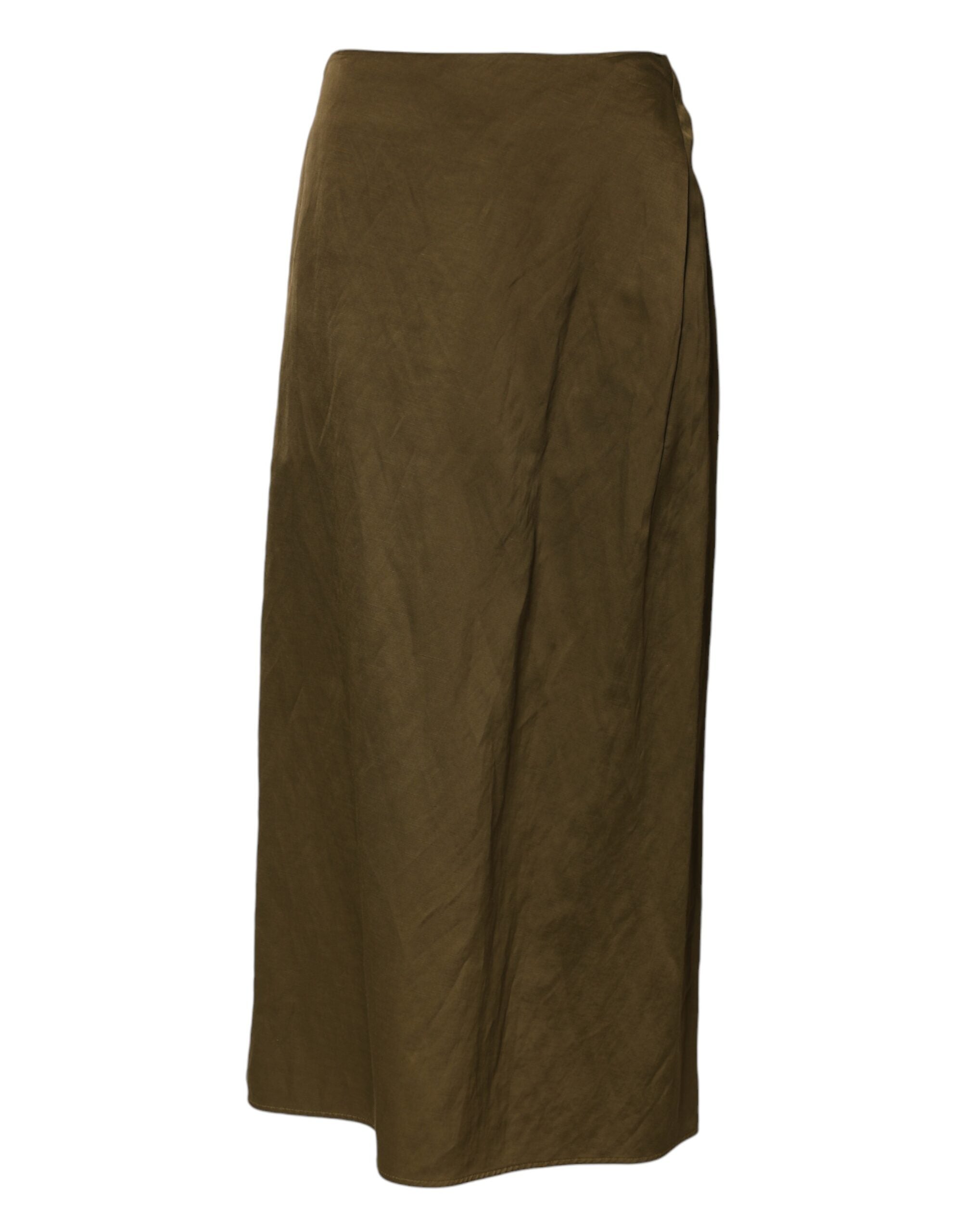 Olive Green Viscose A-line High Waist Midi Skirt