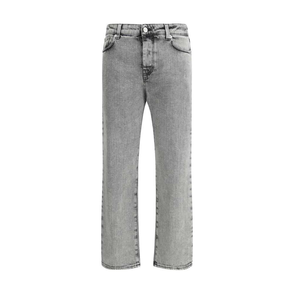 Gray Cotton Straight-Leg Jeans