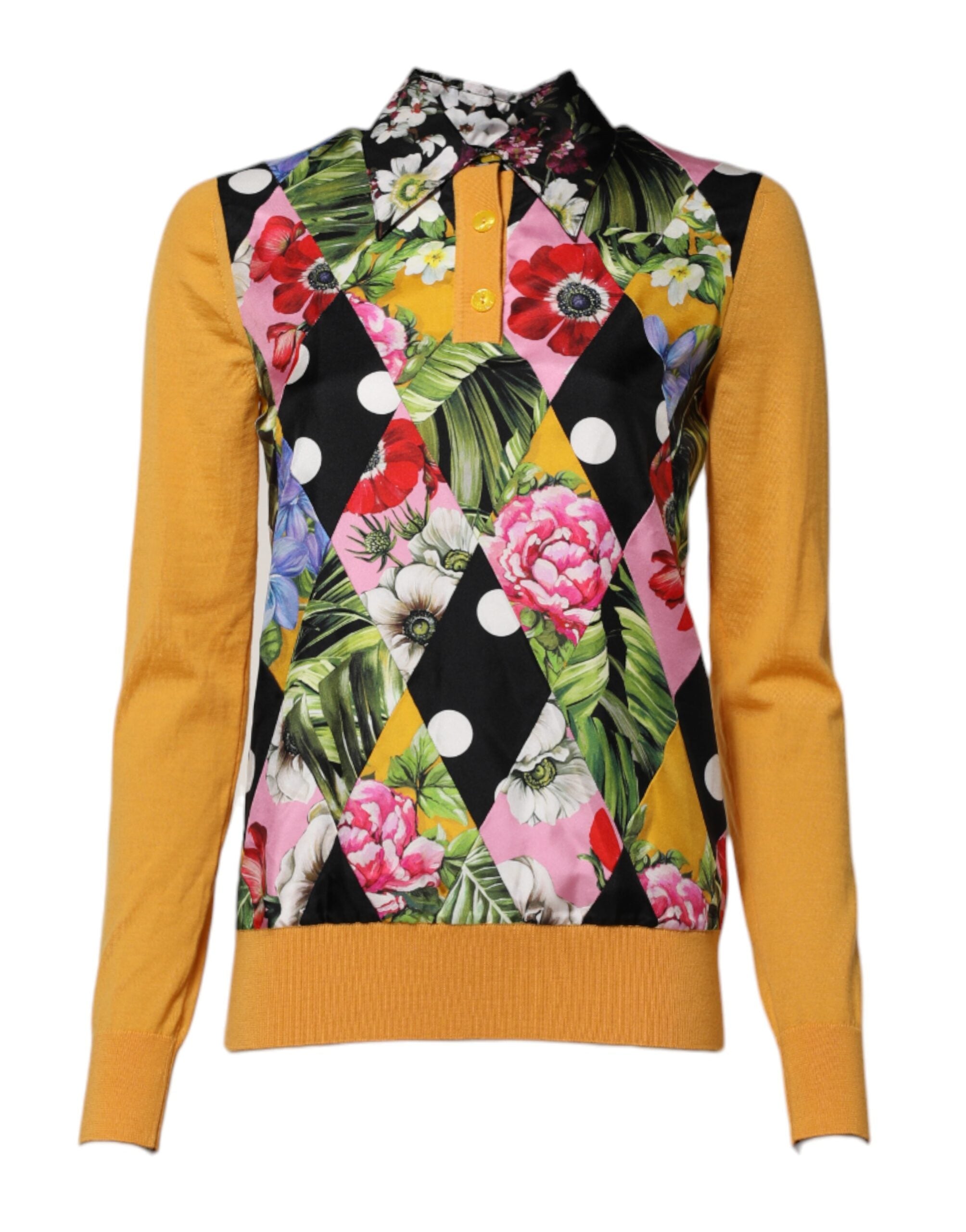Multicolor Floral Long Sleeves Polo Top
