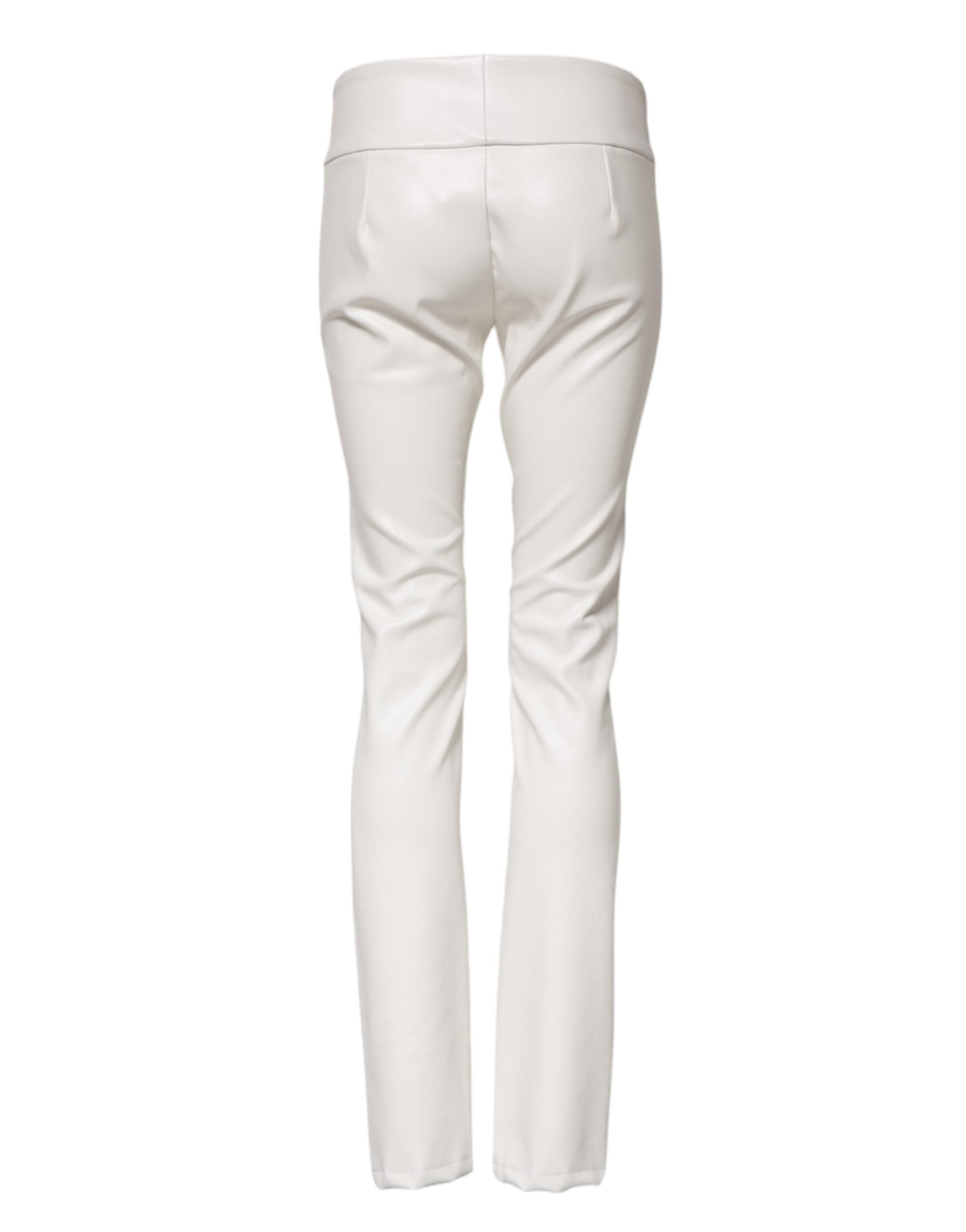 White Polyurethane High Waist Tapered Pants