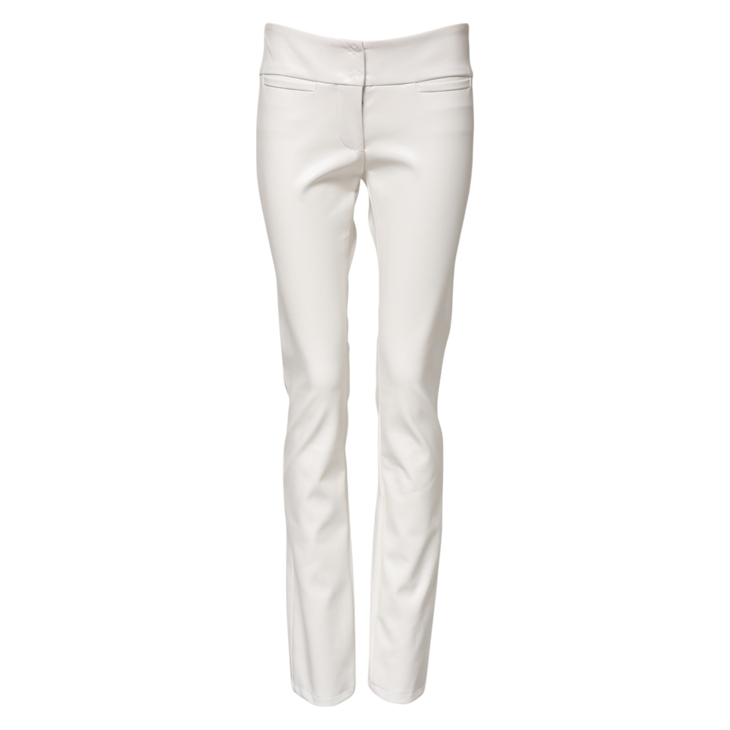 White Polyurethane High Waist Tapered Pants