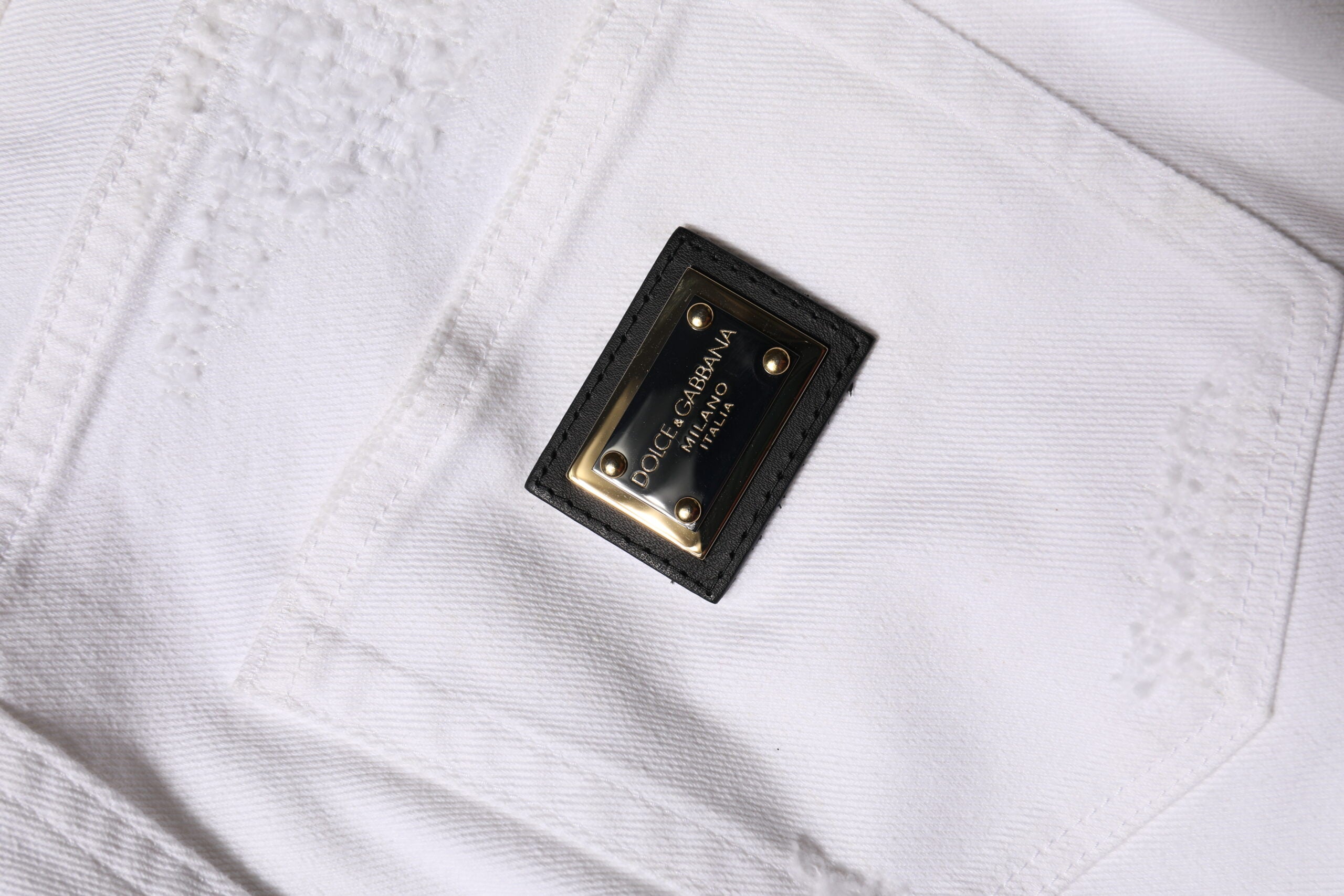 White Tattered Cotton High Waist Denim Jeans