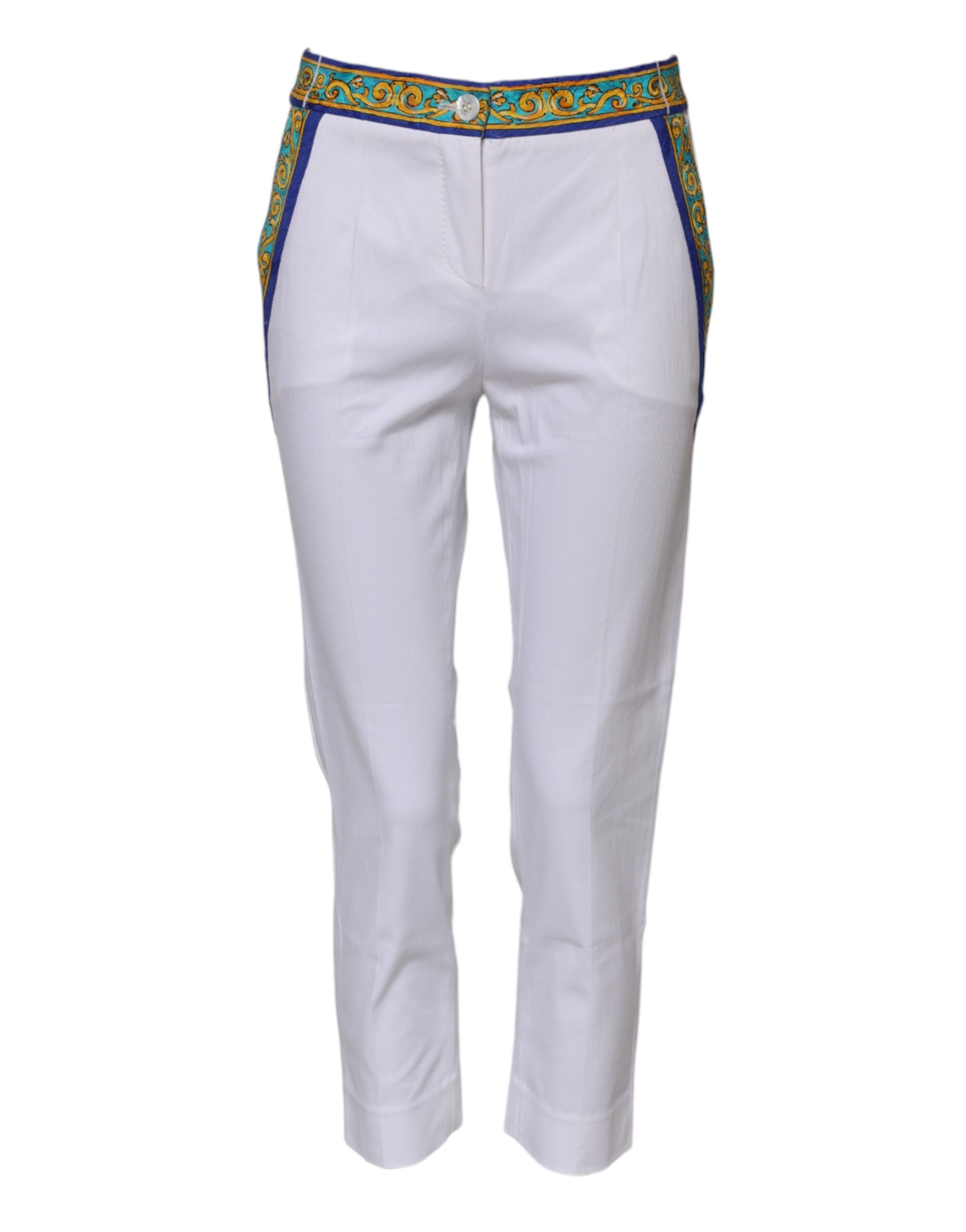 White Cotton Mid Waist Tapered Trouser Pants