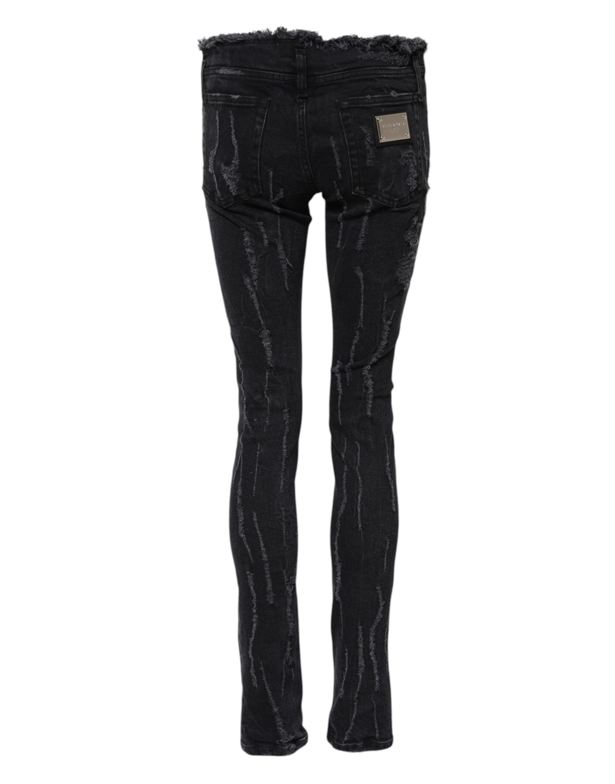 Black Cotton Tattered Skinny Denim Jeans