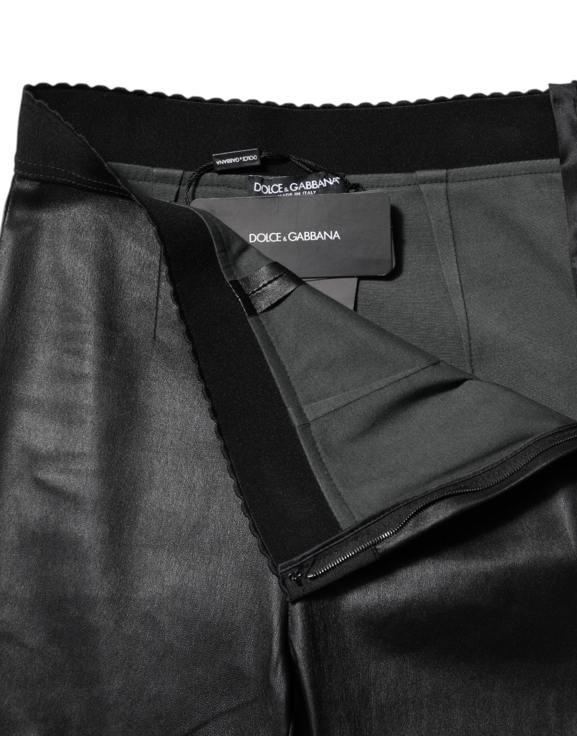 Black Leather Elastic Waist Pants