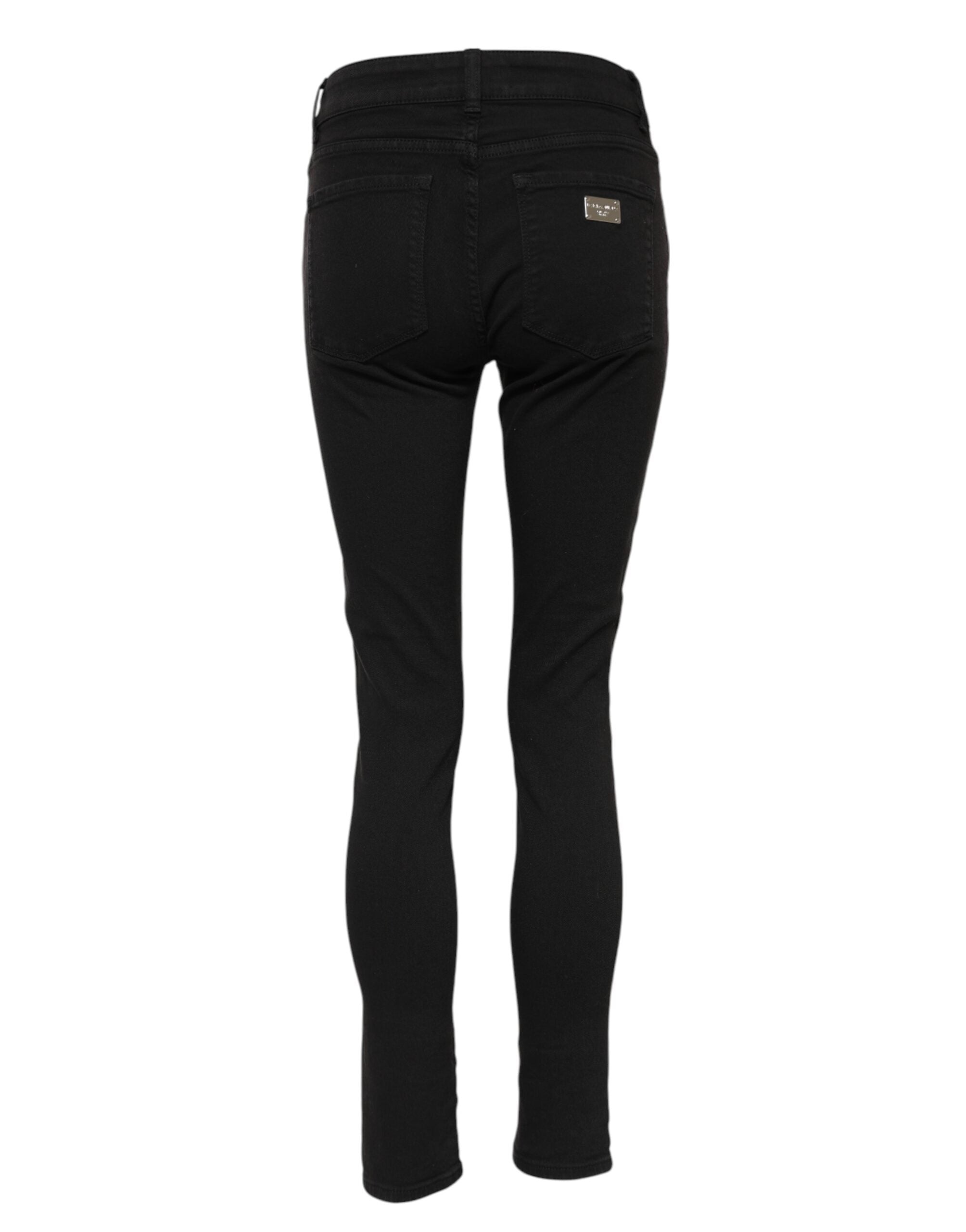 Black Cotton Logo Skinny Mid Waist Denim Jeans