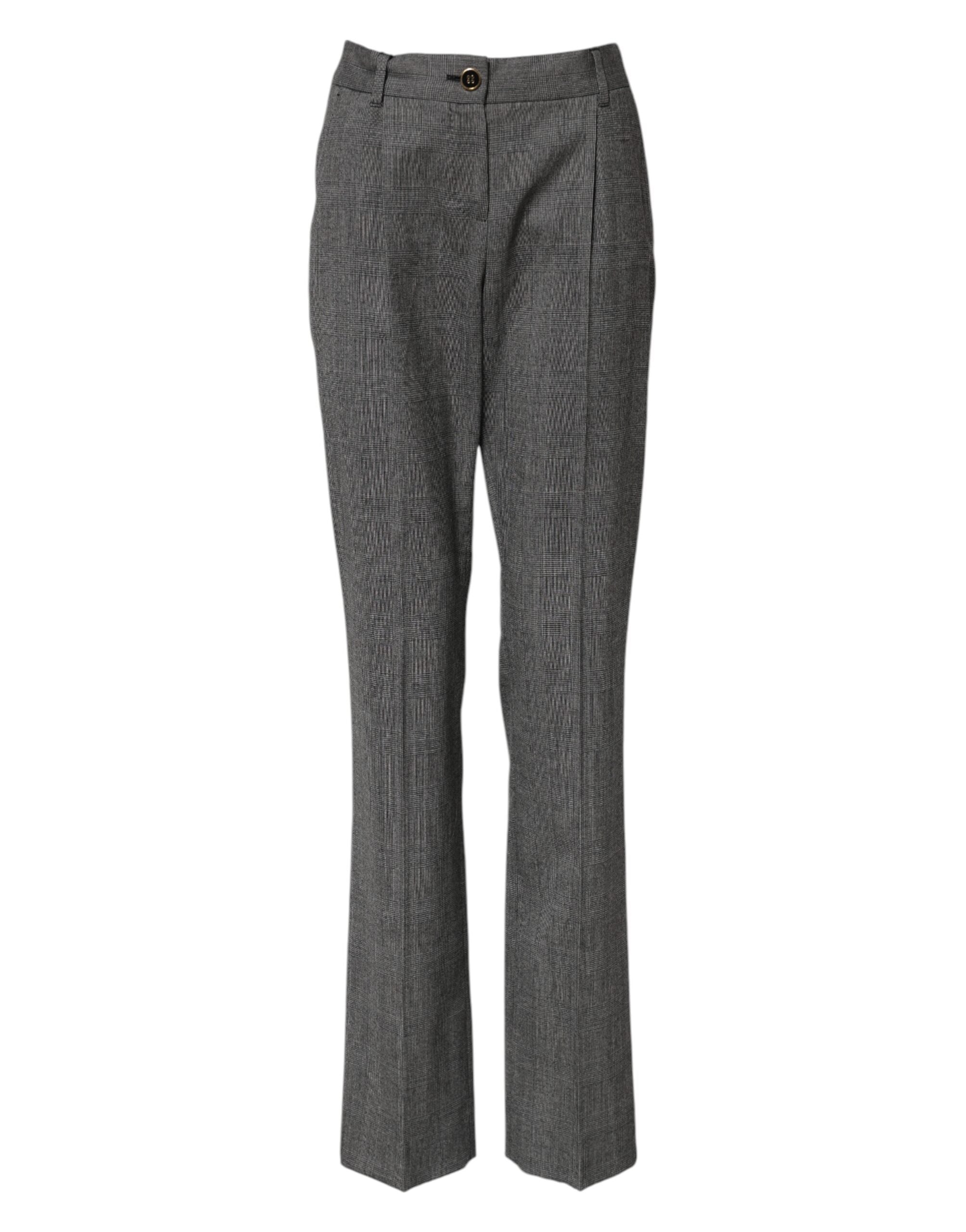 Gray Checkered High Waist Flared Pants