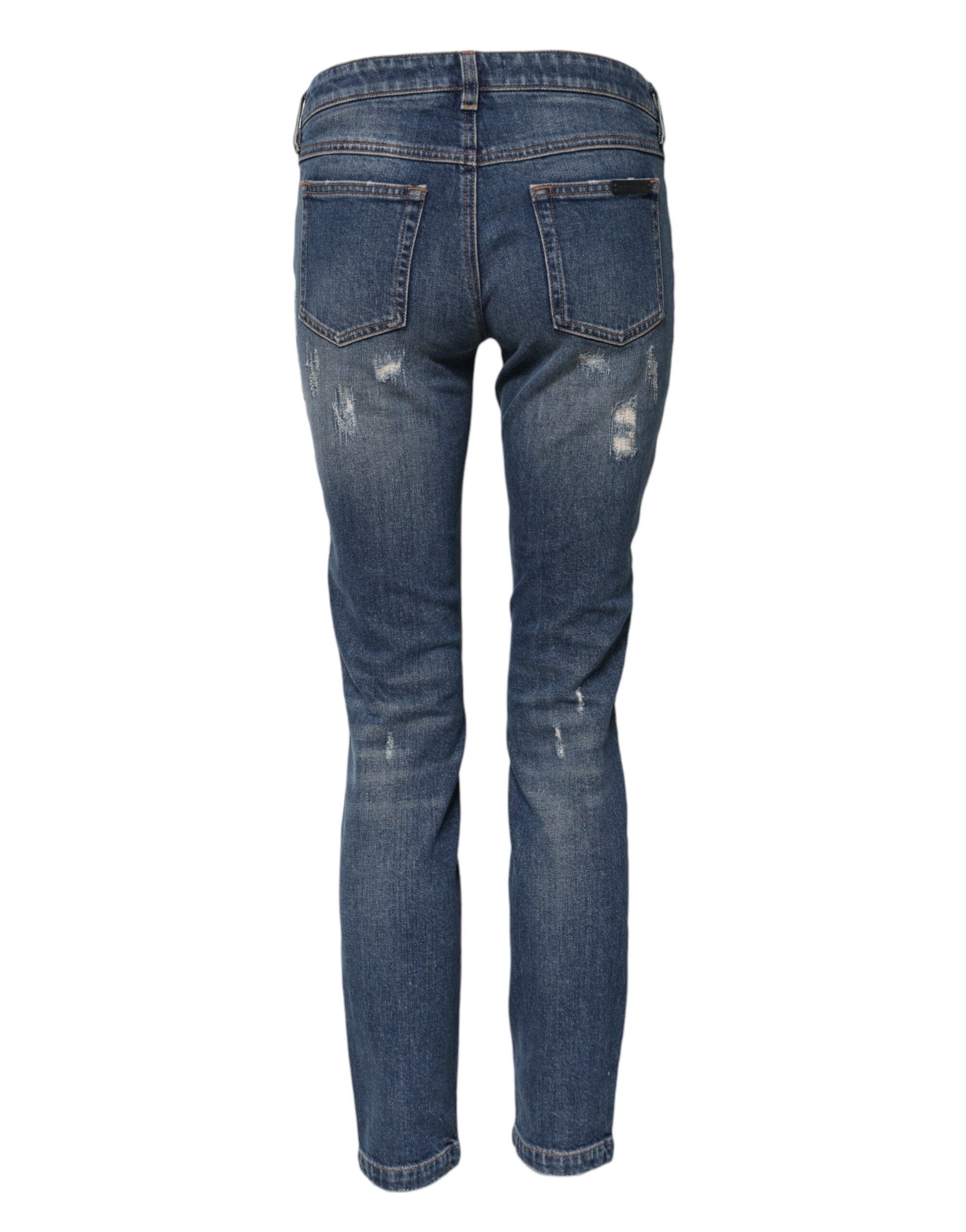 Blue Play Card Embroidery Skinny Denim Jeans