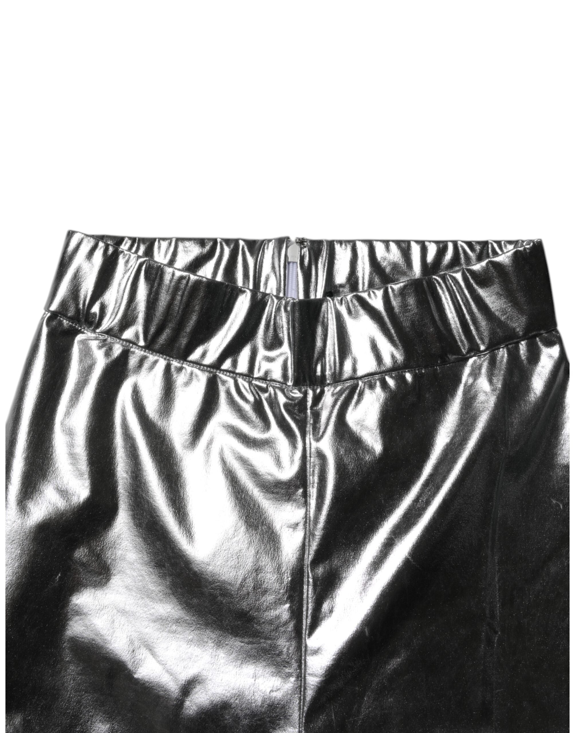 Metallic Silver Polyester Slim Fit Leggings Pants