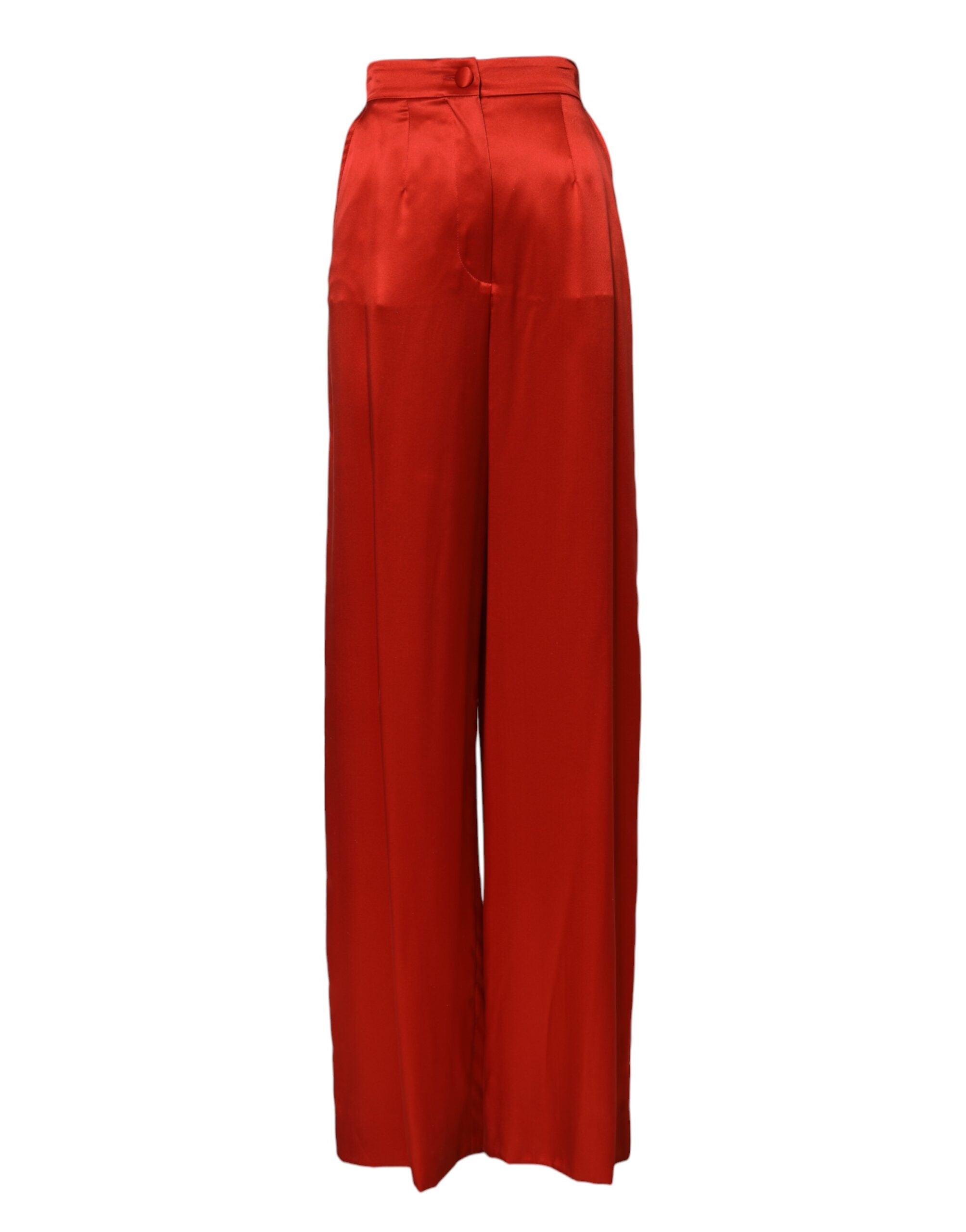 Red Satin High Waist Wide Leg Pants