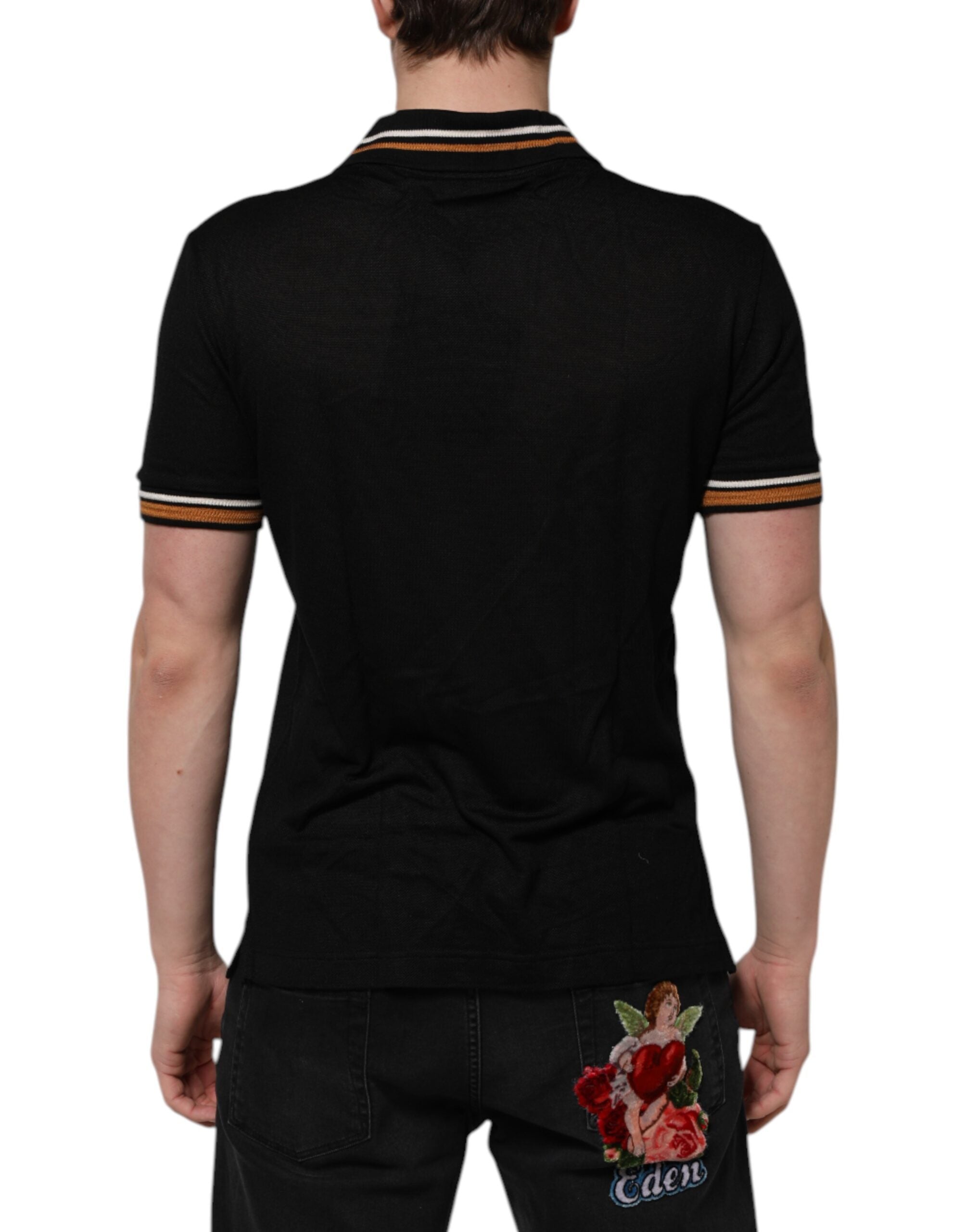 Black DG Silk Vneck Collared Men Polo T-shirt