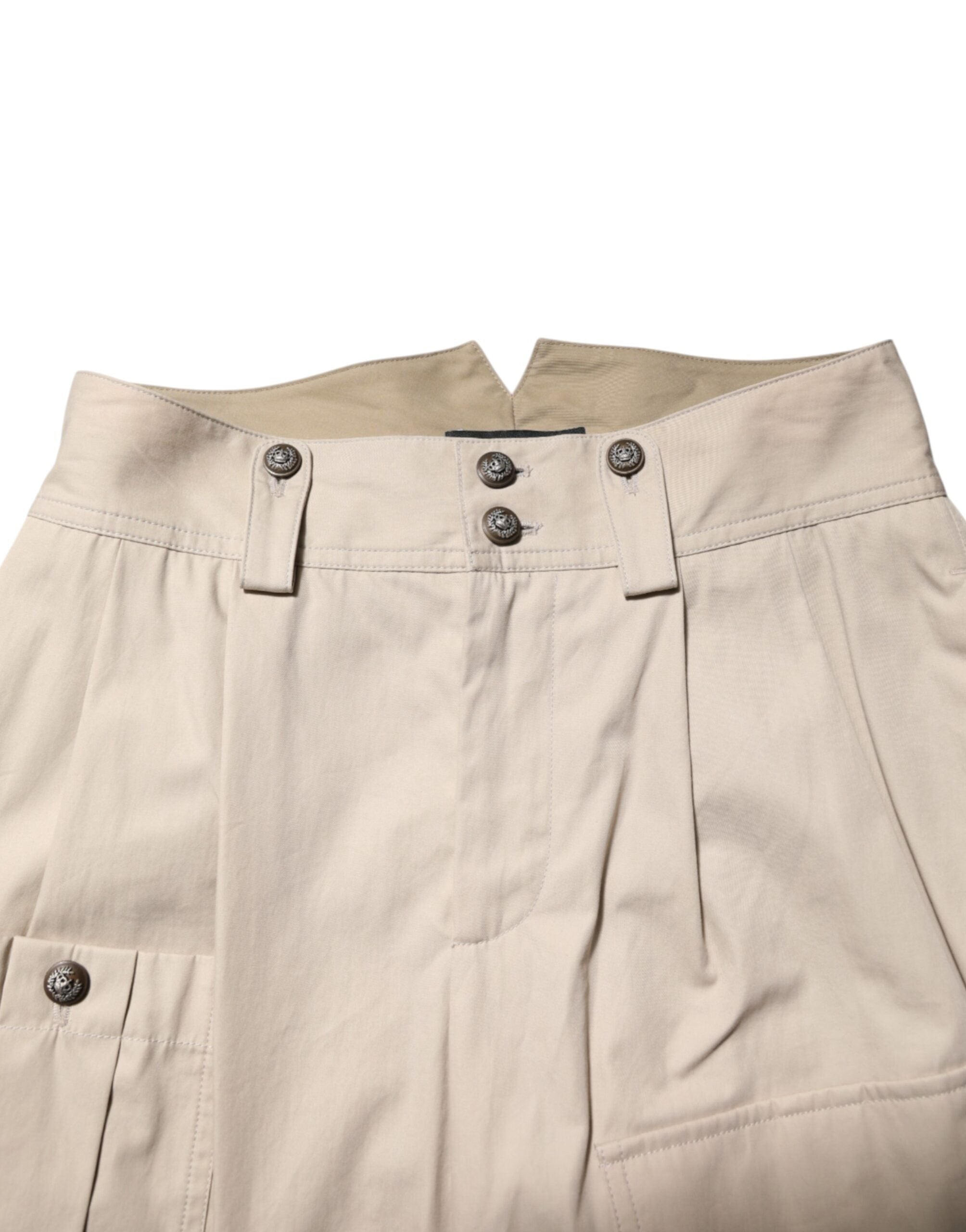 Beige Cotton High Waisted Pants
