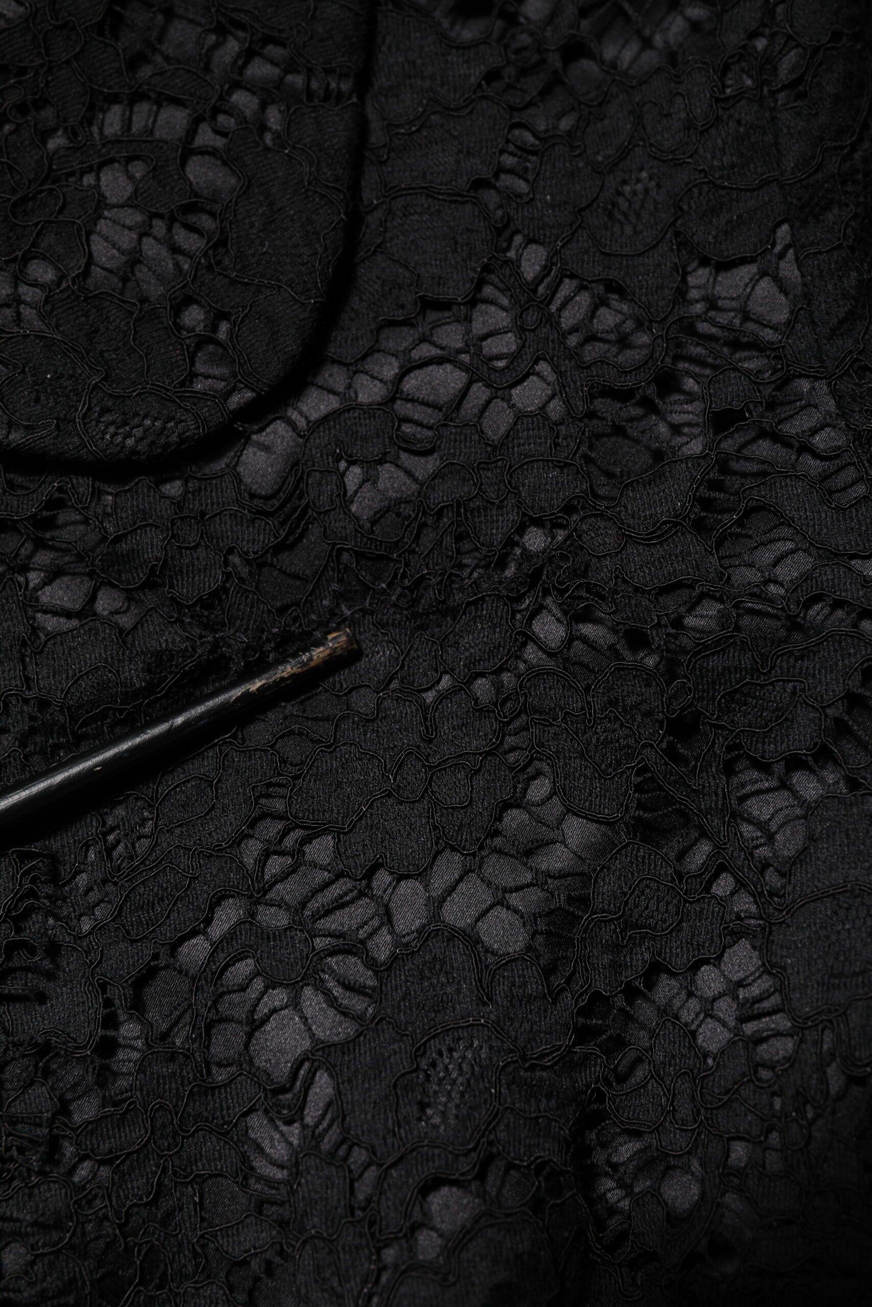 Black Floral Lace Cotton Collared Jacket