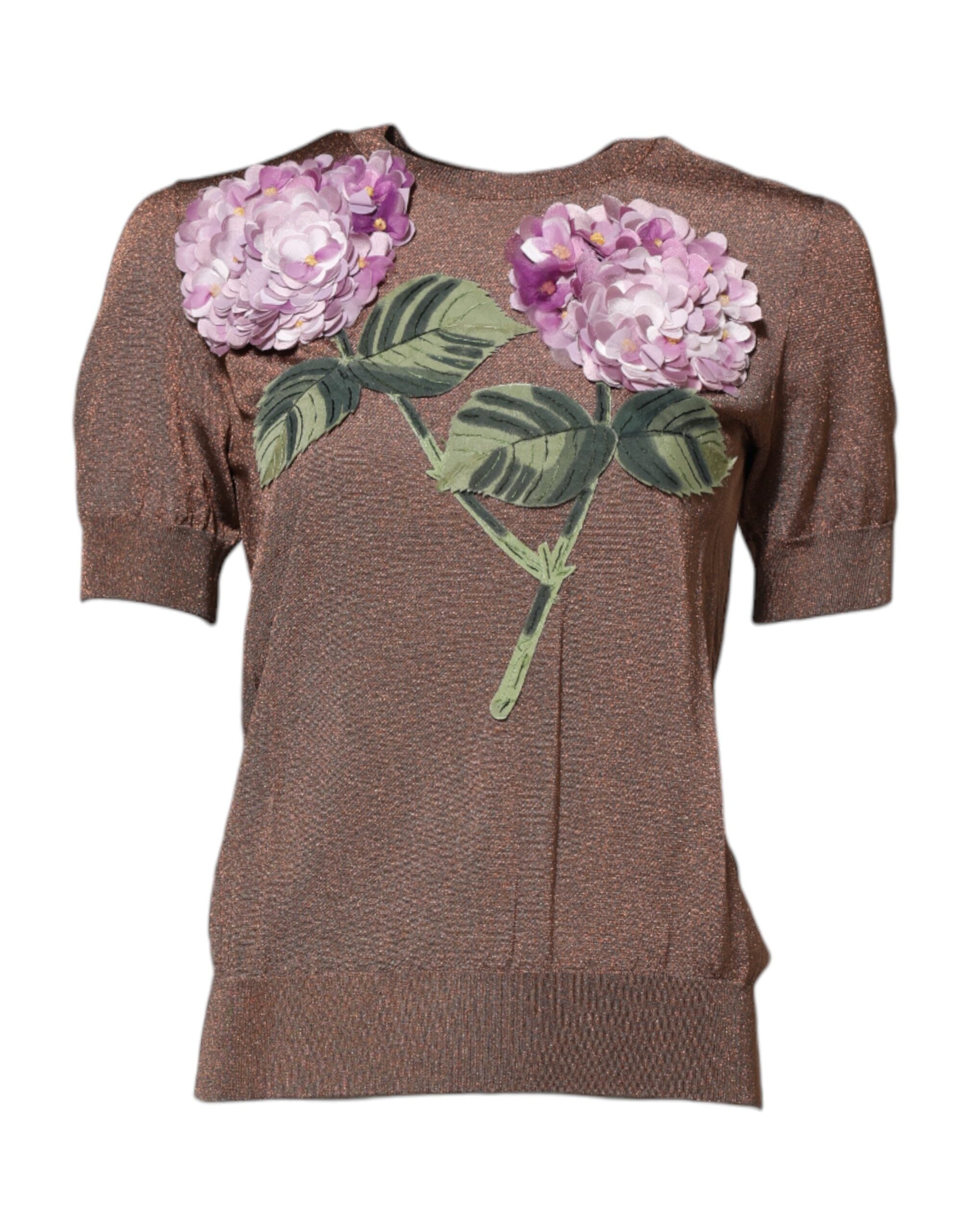 Brown Lily Embellished Round Neck Blouse Top