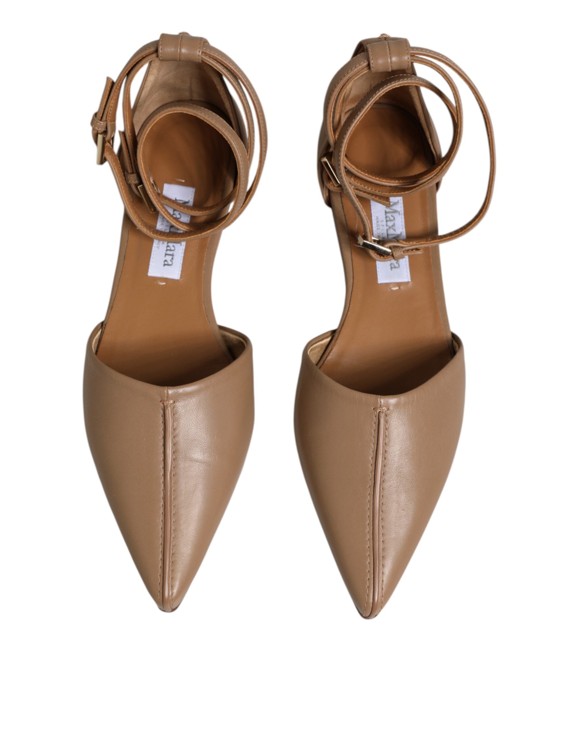Beige Leather Pointed Toe Sandals Ballet Flat Shoes