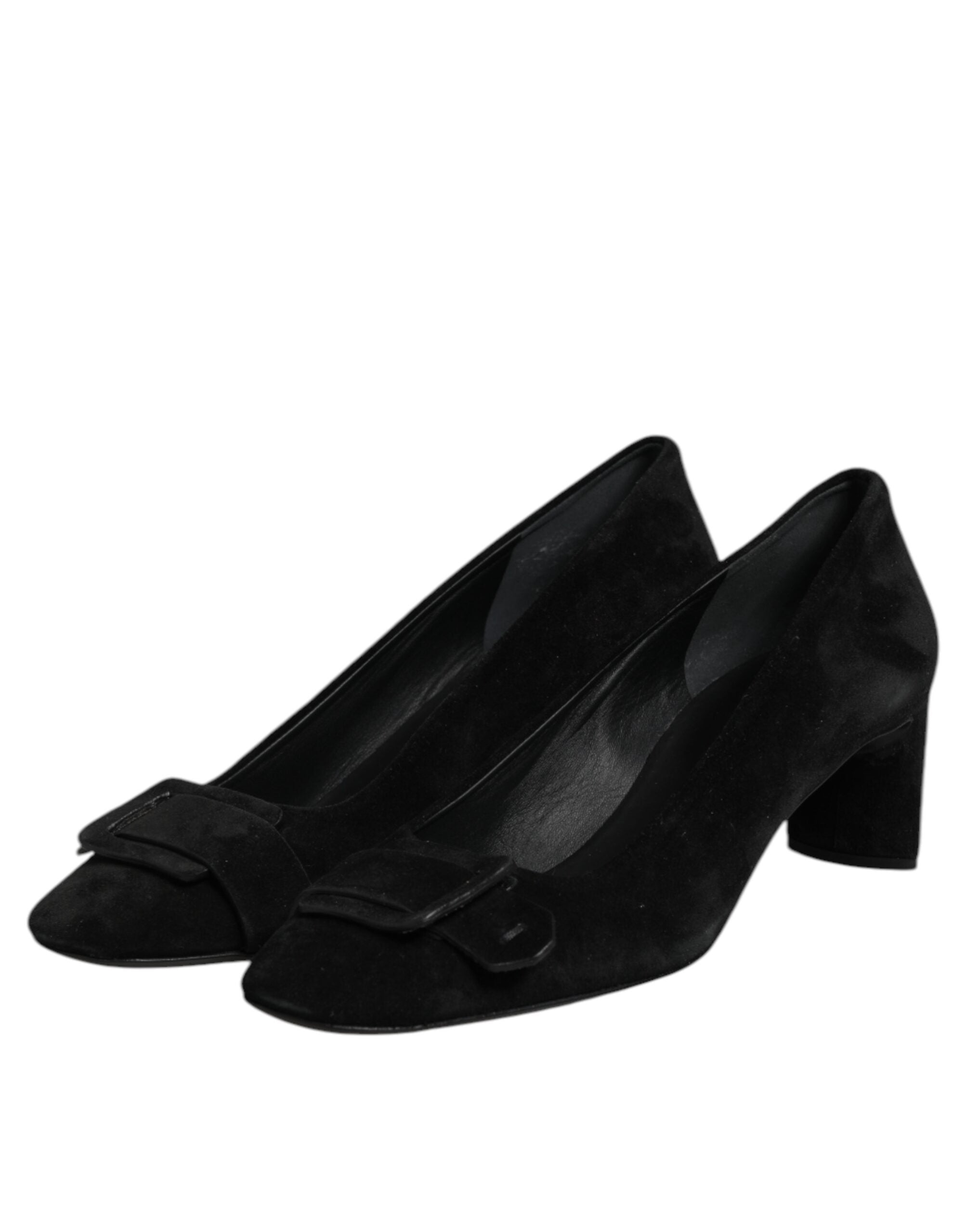 Black Suede Leather Slip On High Heels Pump Shoes