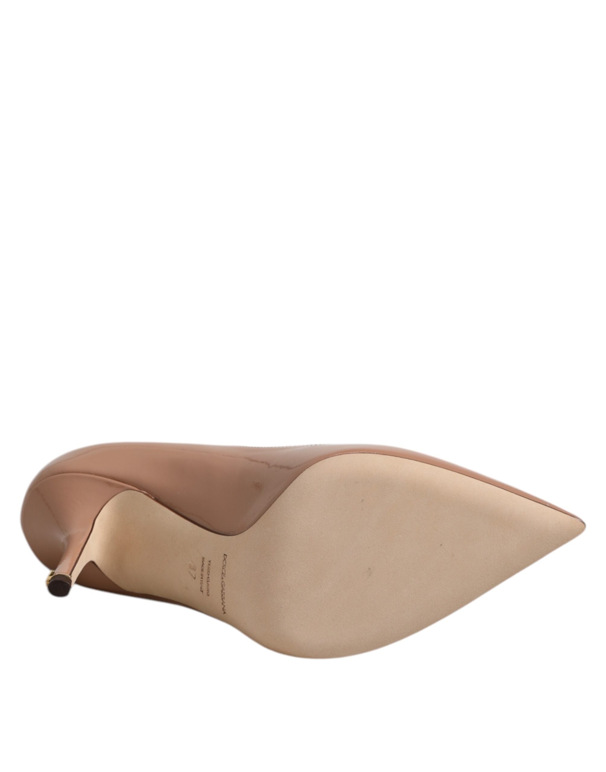 Beige Patent Leather Stiletto Heel Pump Shoes