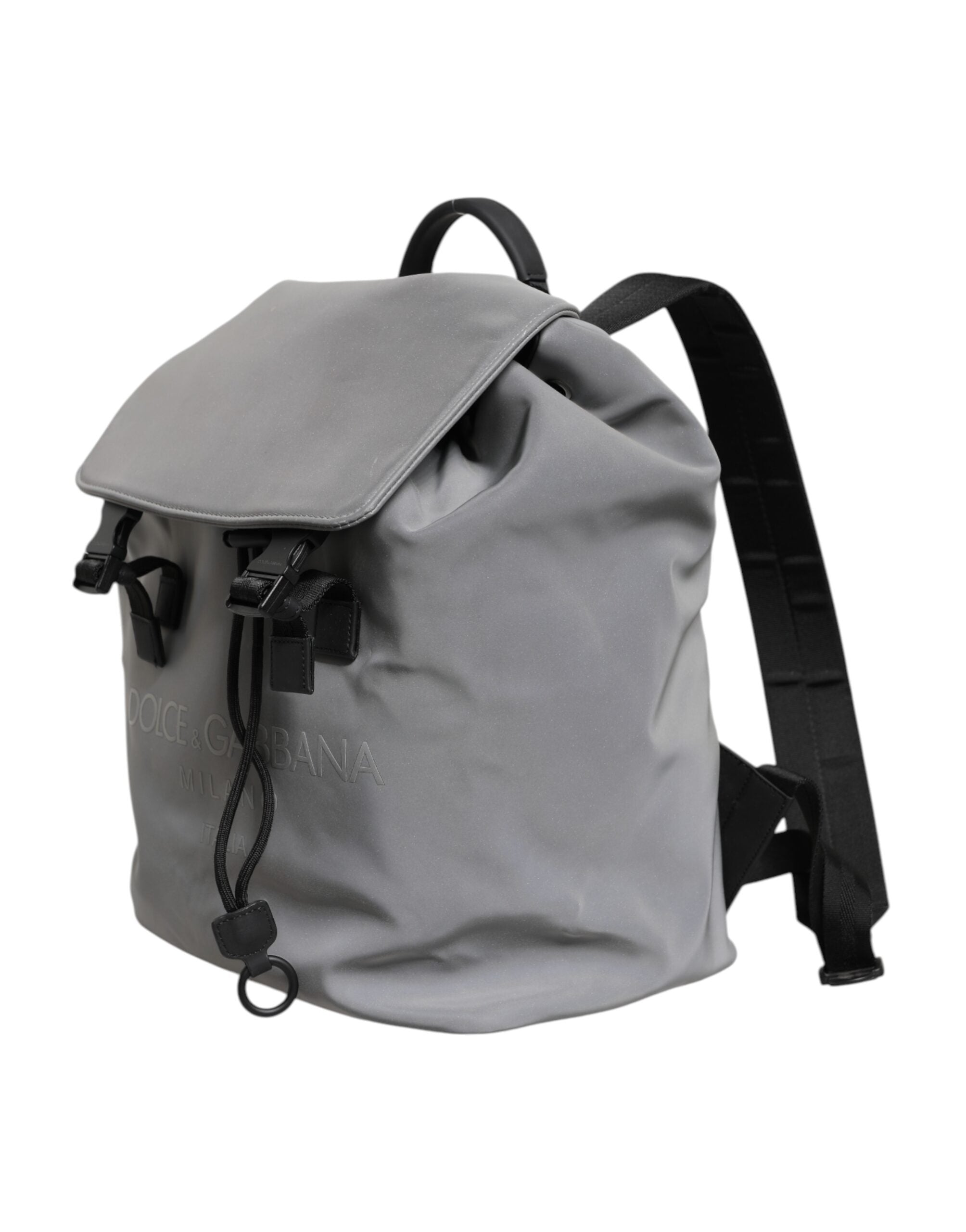 Gray Palermo Reflector Buckles Drawstring Backpack Bag