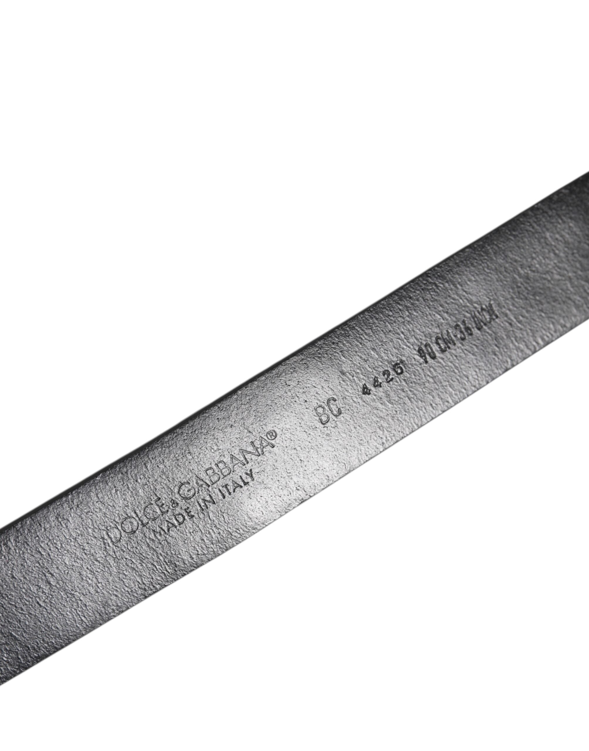 Black Studded Leather Metal Logo Buckle Belt