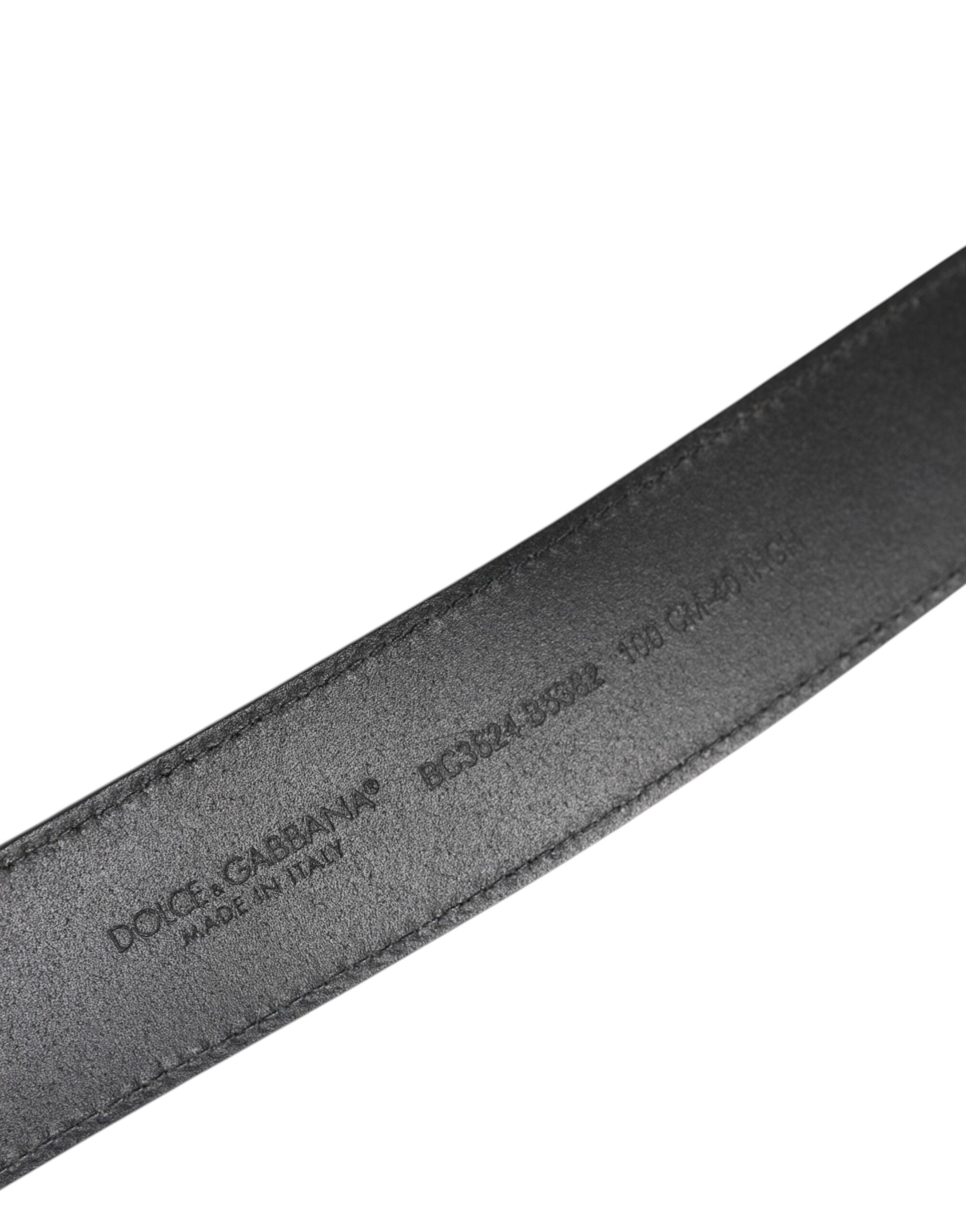 Black Leather Classic Metal Logo Buckle Belt