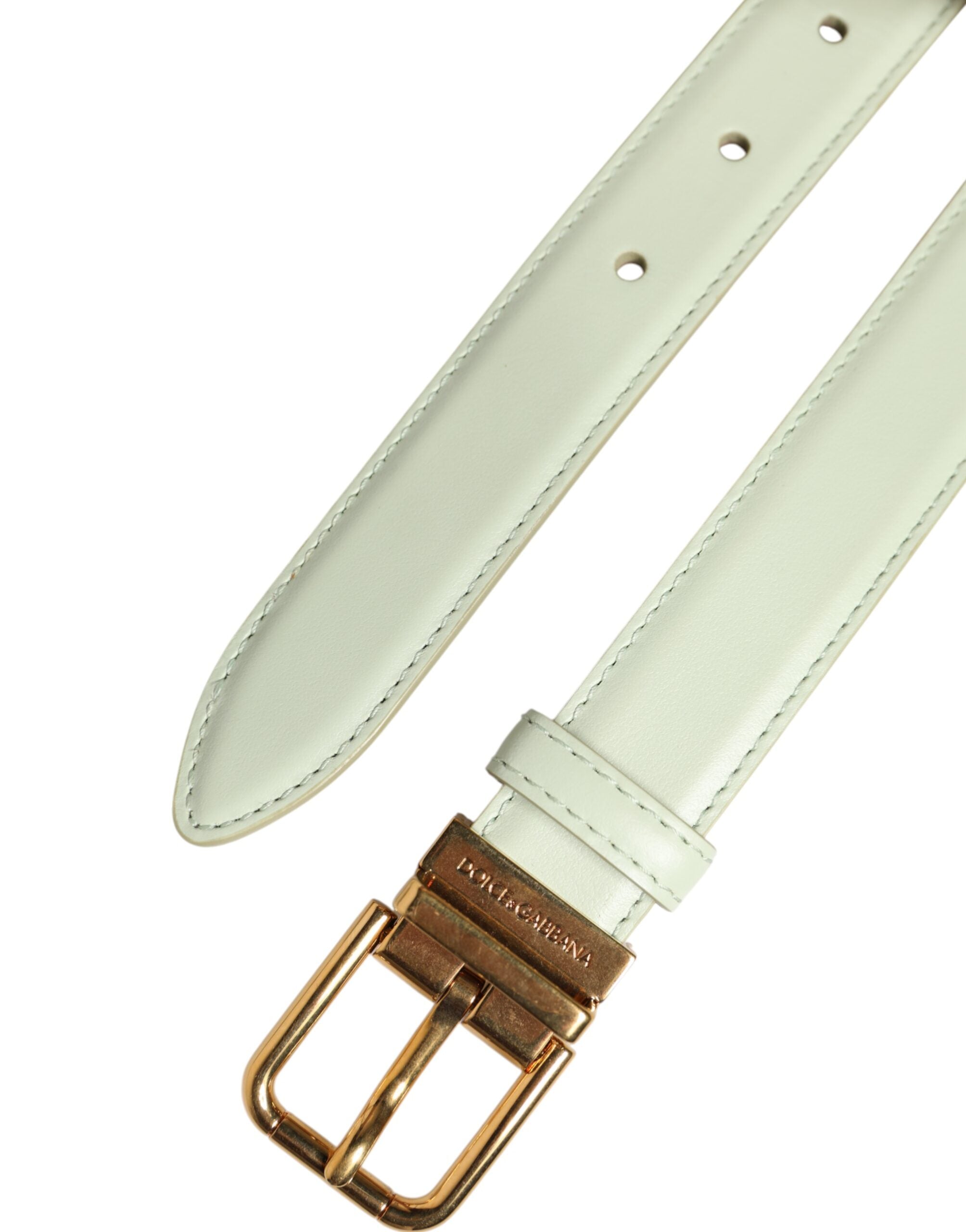 Light Green Leather Gold Metal Buckle Belt