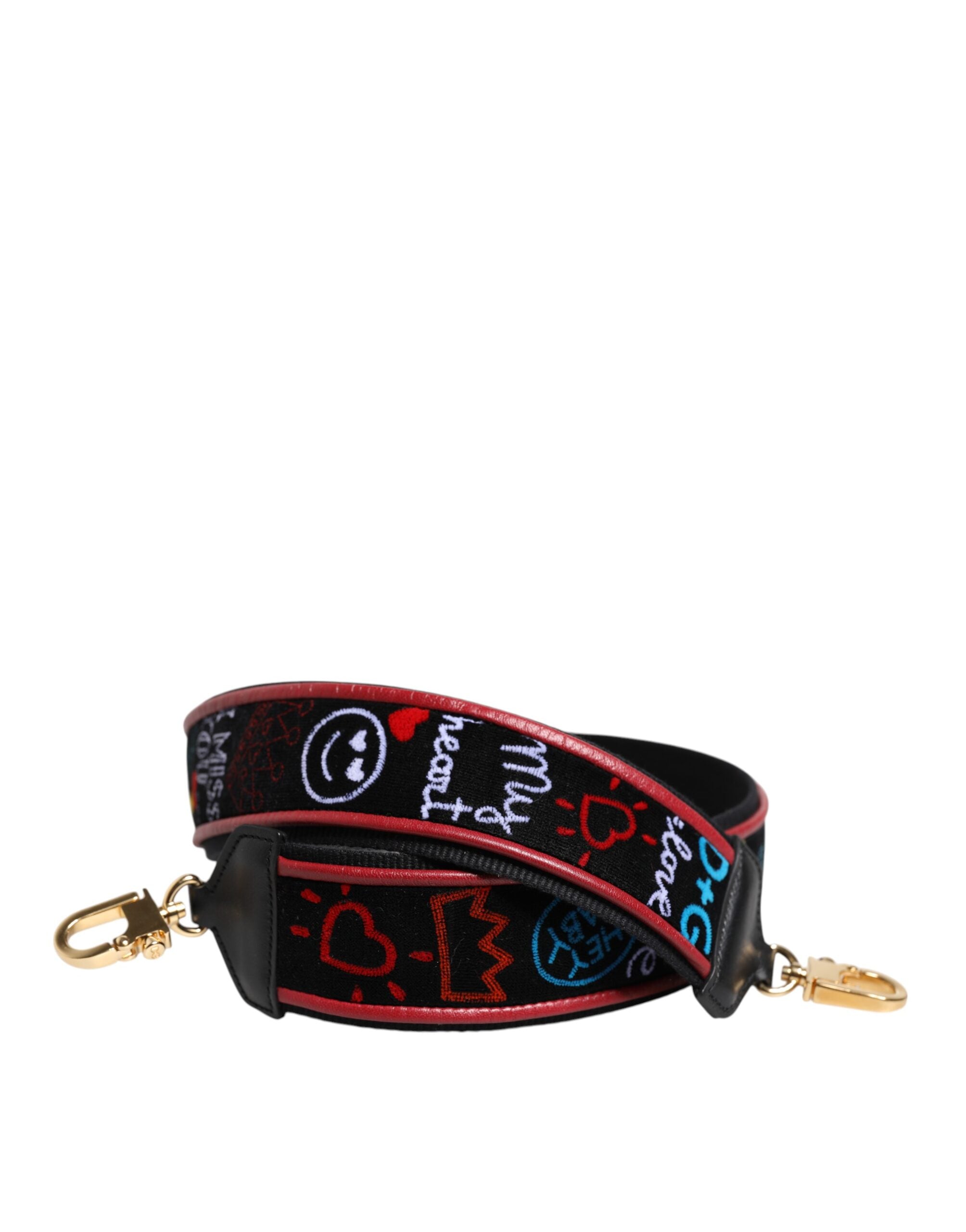 Black Cotton Printed Women Bag Accessory Shoulder Strap