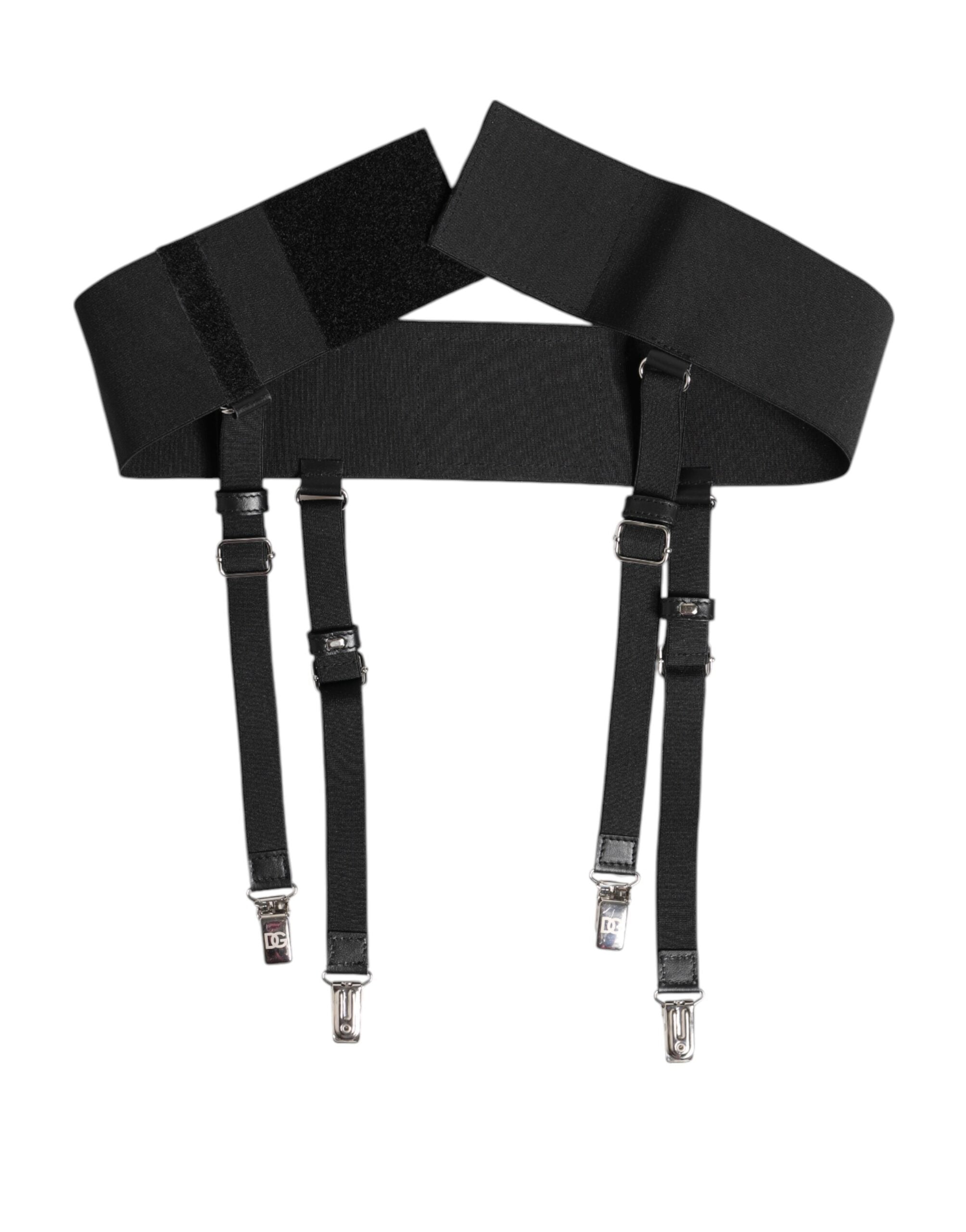 Black Leather Logo Wide Waist Belt Suspender