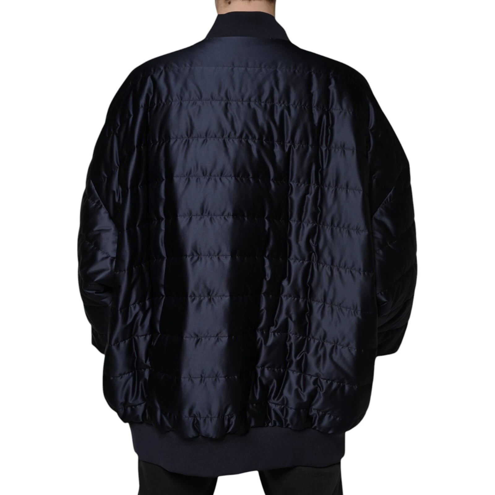 Dark Blue Quilted Full Zip Bomber Jacket