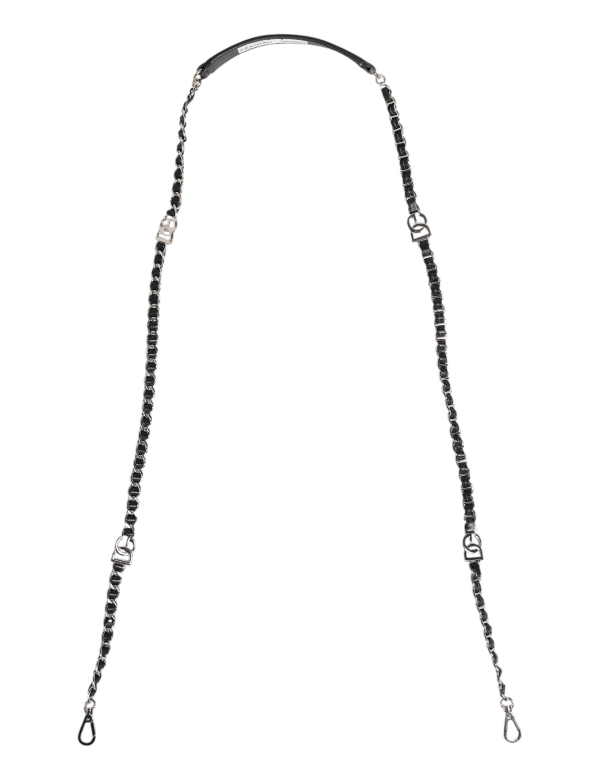 Black Leather DG Logo Chain Bag Shoulder Strap
