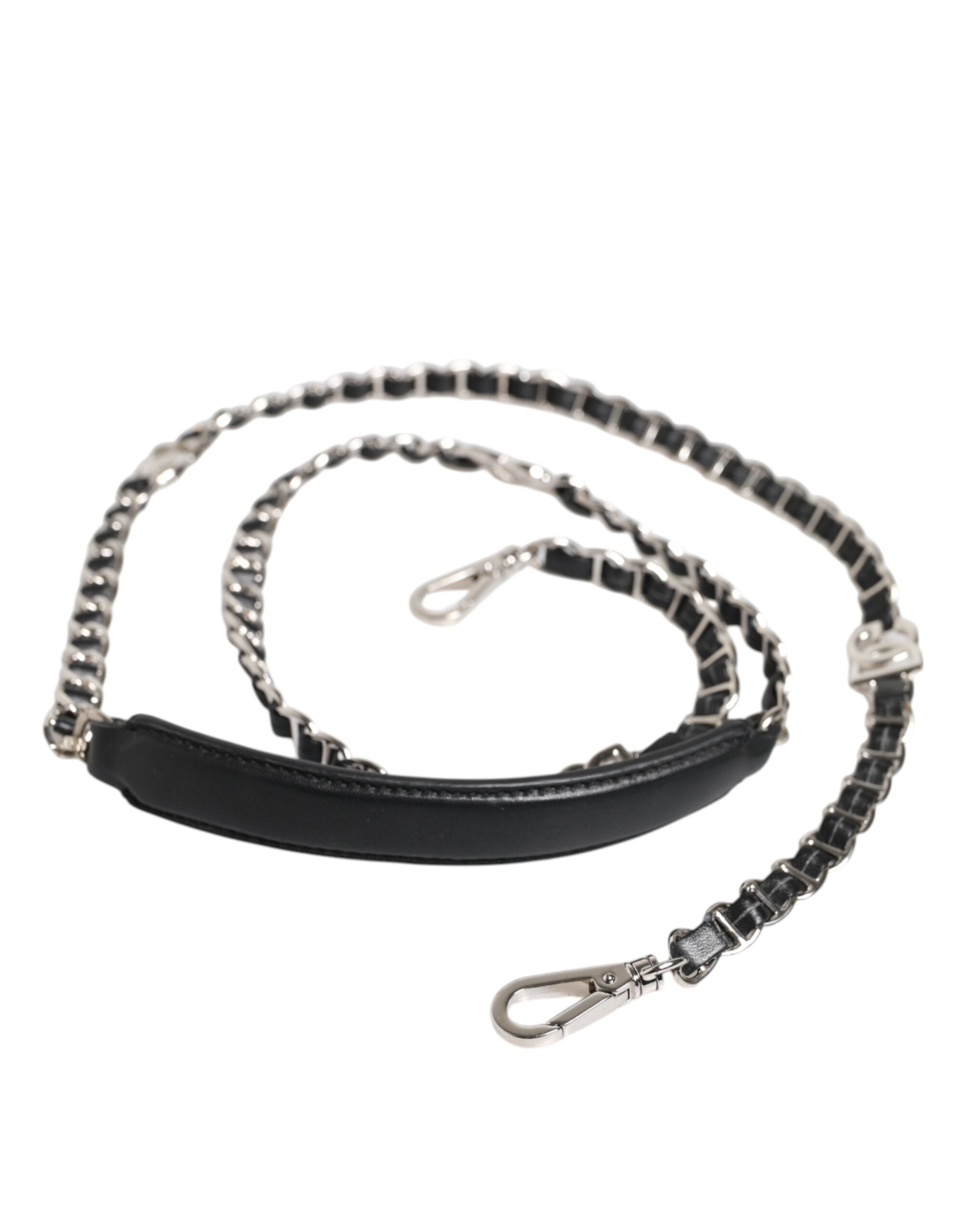 Black Leather DG Logo Chain Bag Shoulder Strap