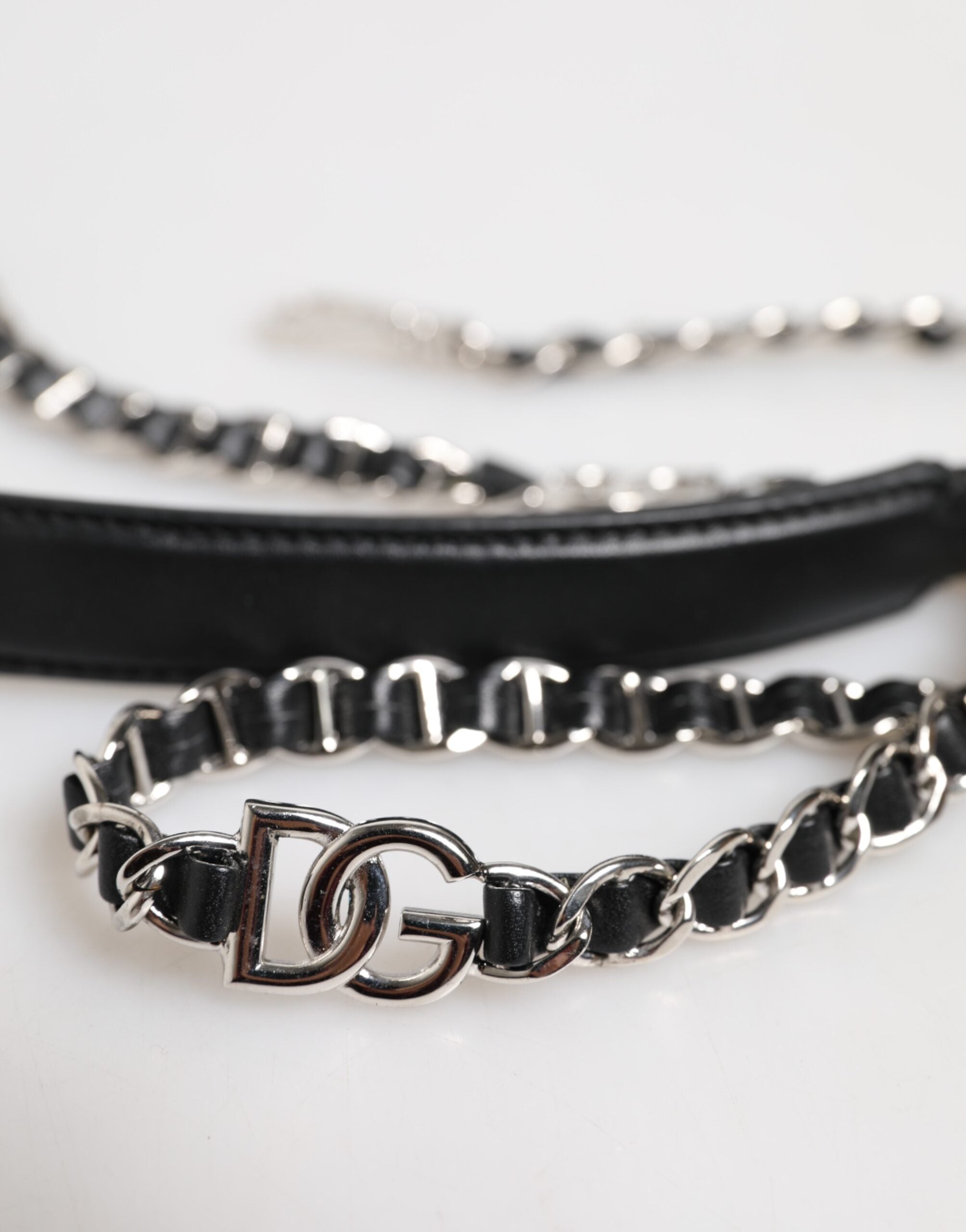 Black Leather DG Logo Chain Bag Shoulder Strap