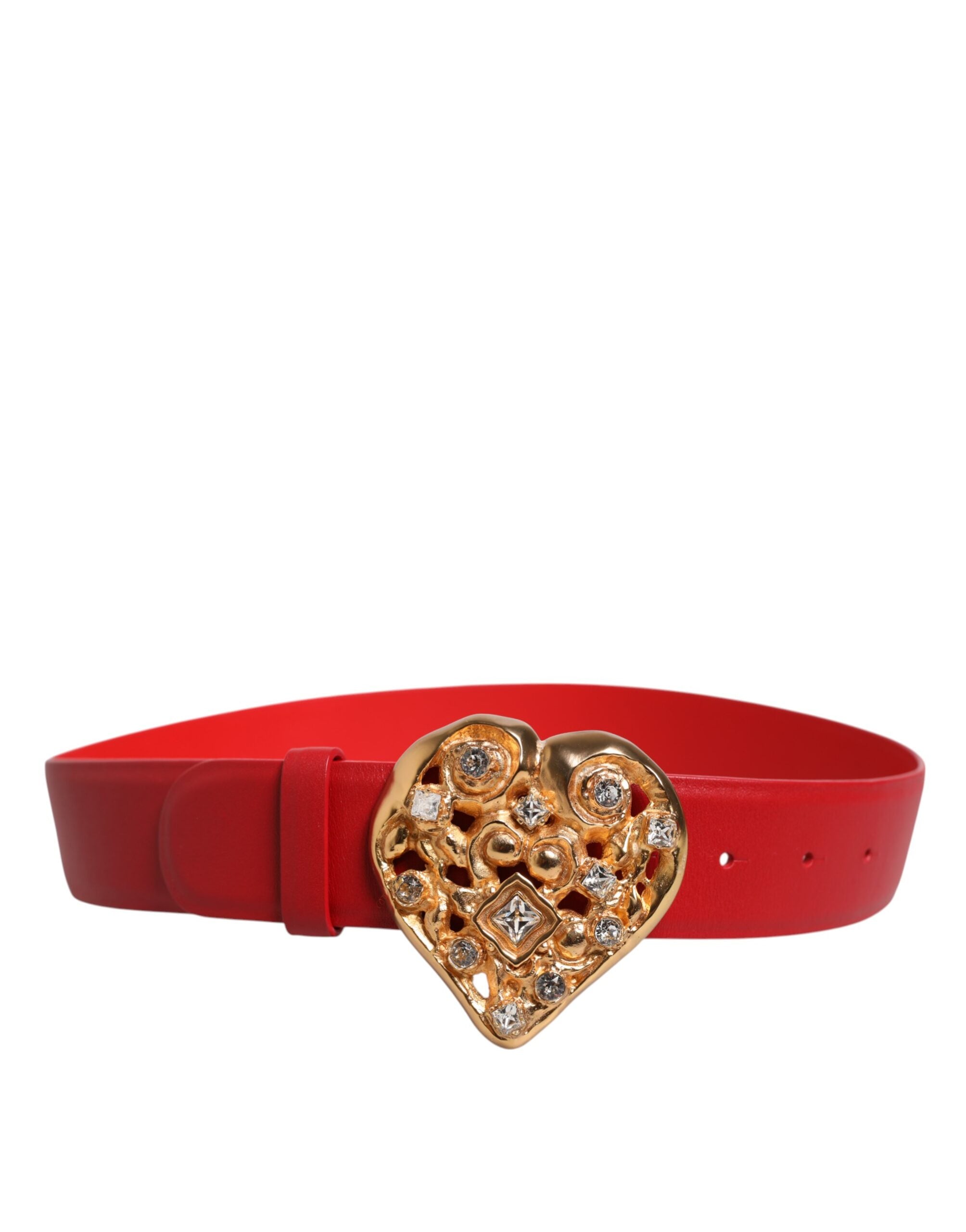 Red Calf Leather Embellished Metal Buckle Belt