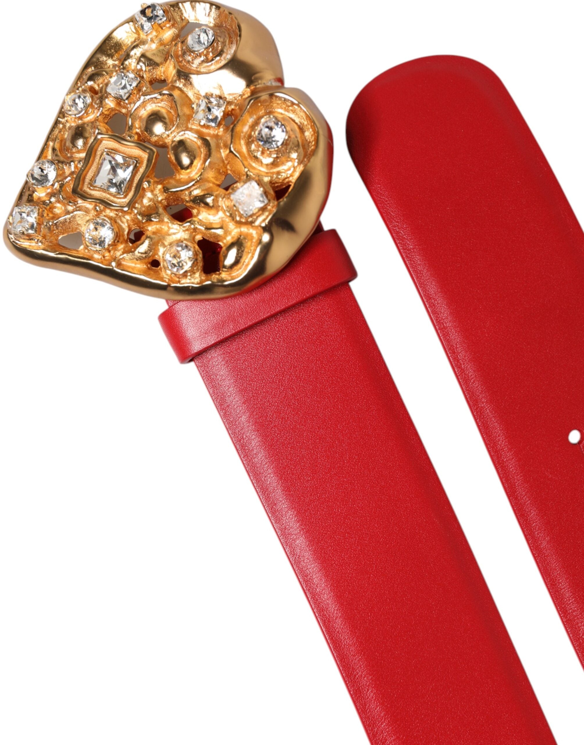 Red Calf Leather Embellished Metal Buckle Belt