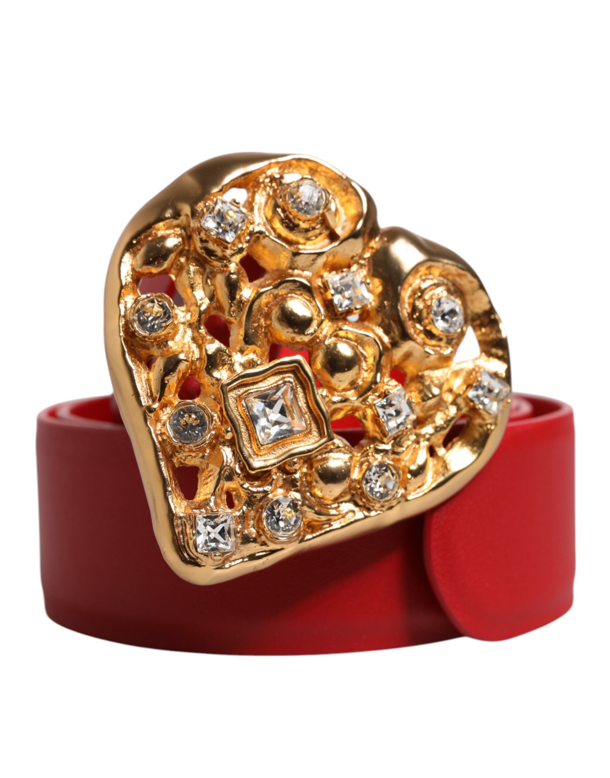 Red Calf Leather Embellished Metal Buckle Belt