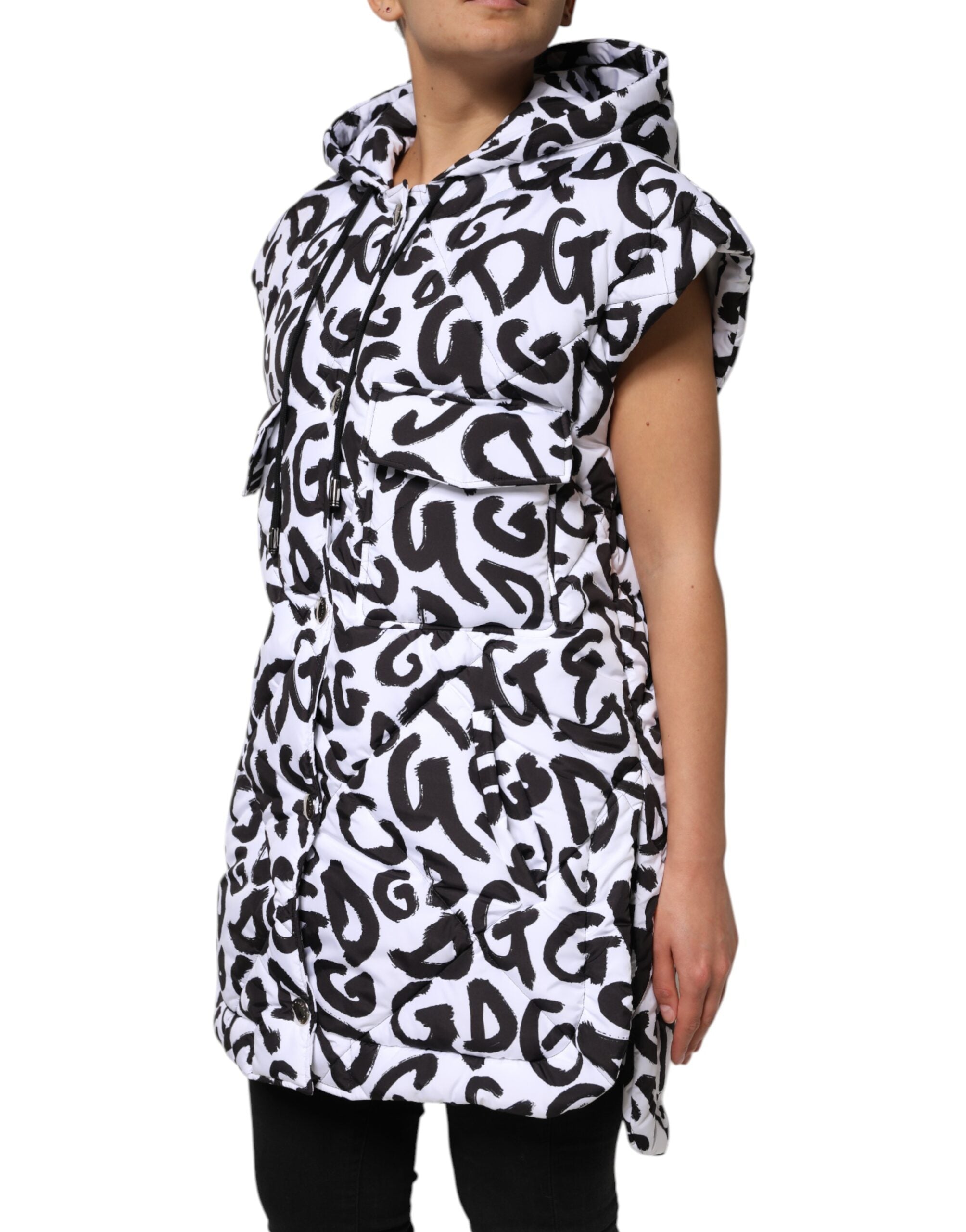 White DG Mania Hooded Sleeveless Puffer Jacket