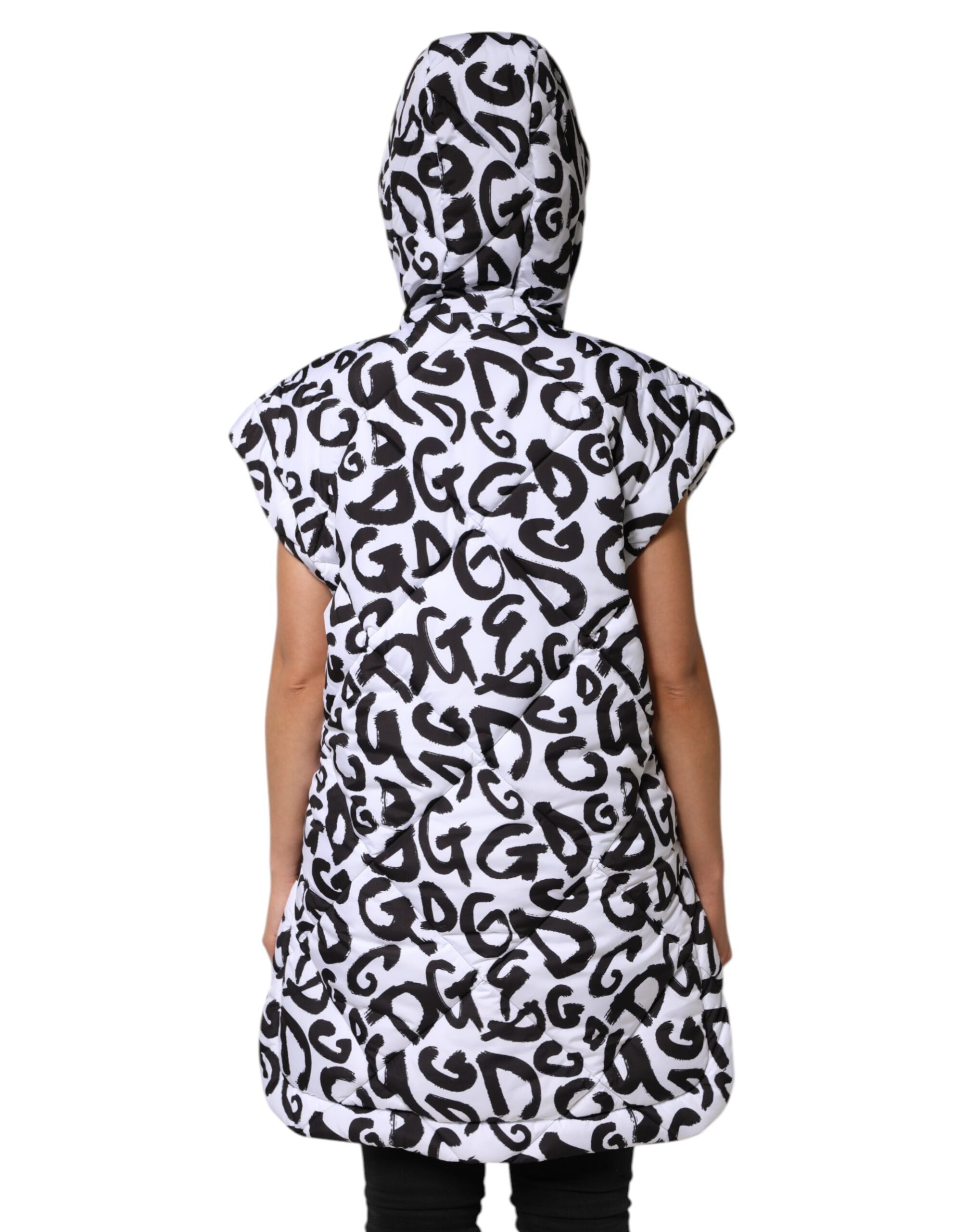 White DG Mania Hooded Sleeveless Puffer Jacket