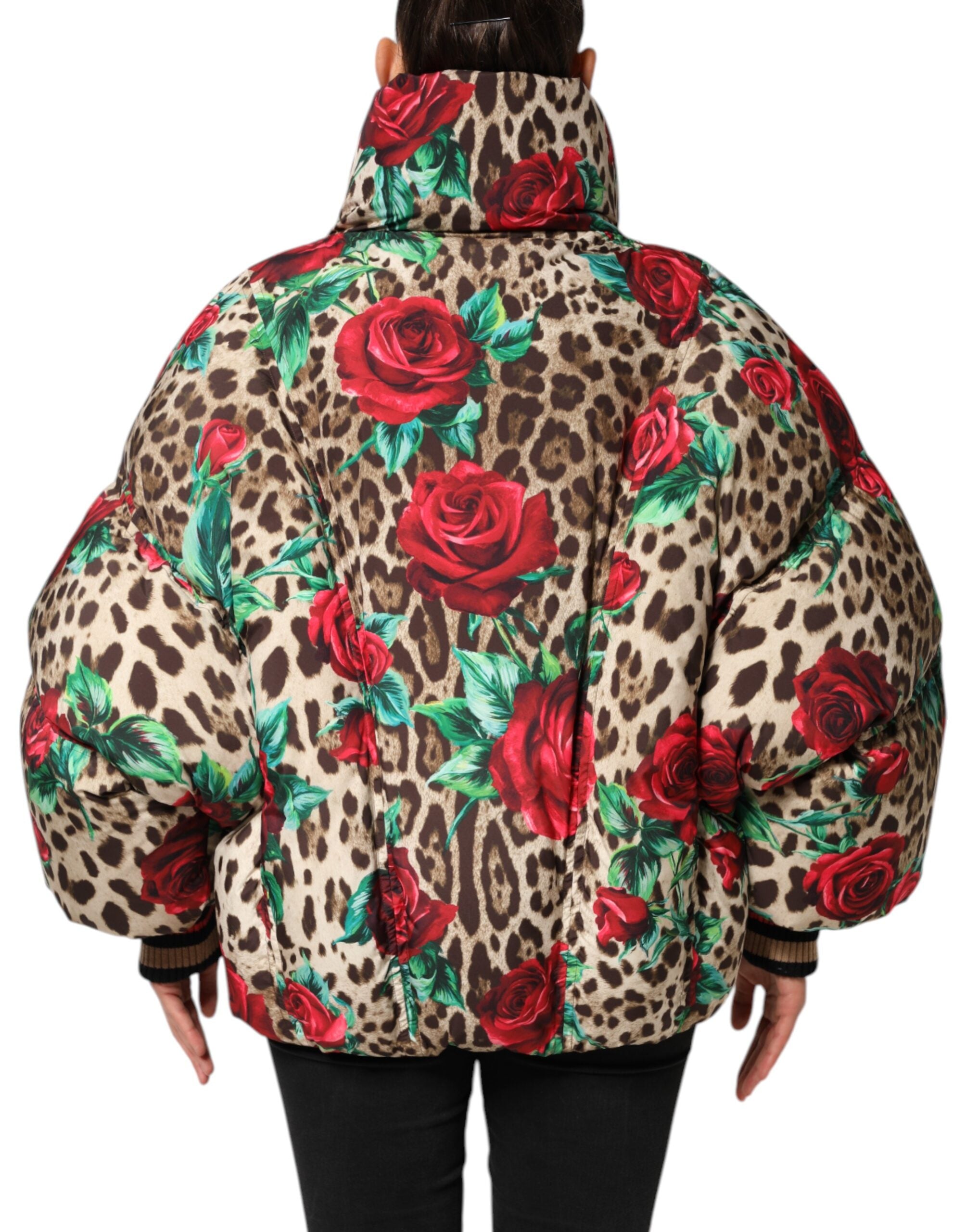 Multicolor Leopard Rose Puffer Quilted Jacket