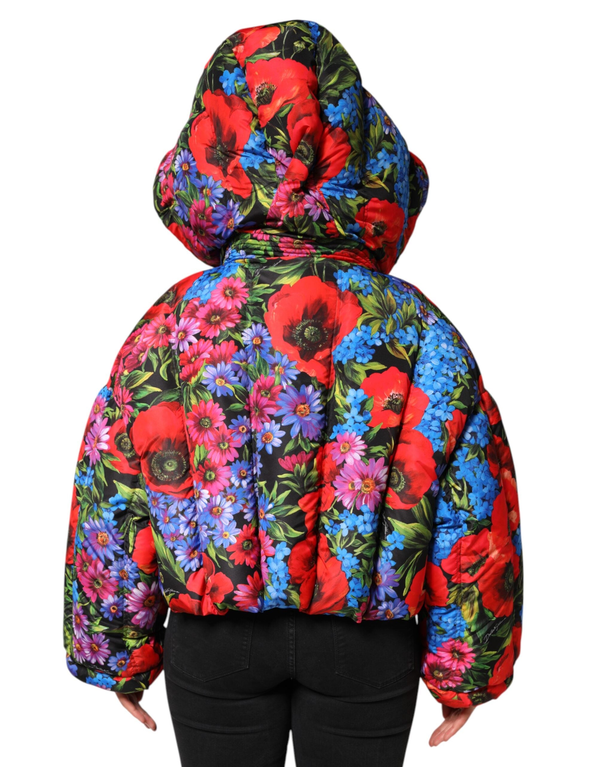 Multicolor Floral Hooded Puffer Coat Jacket