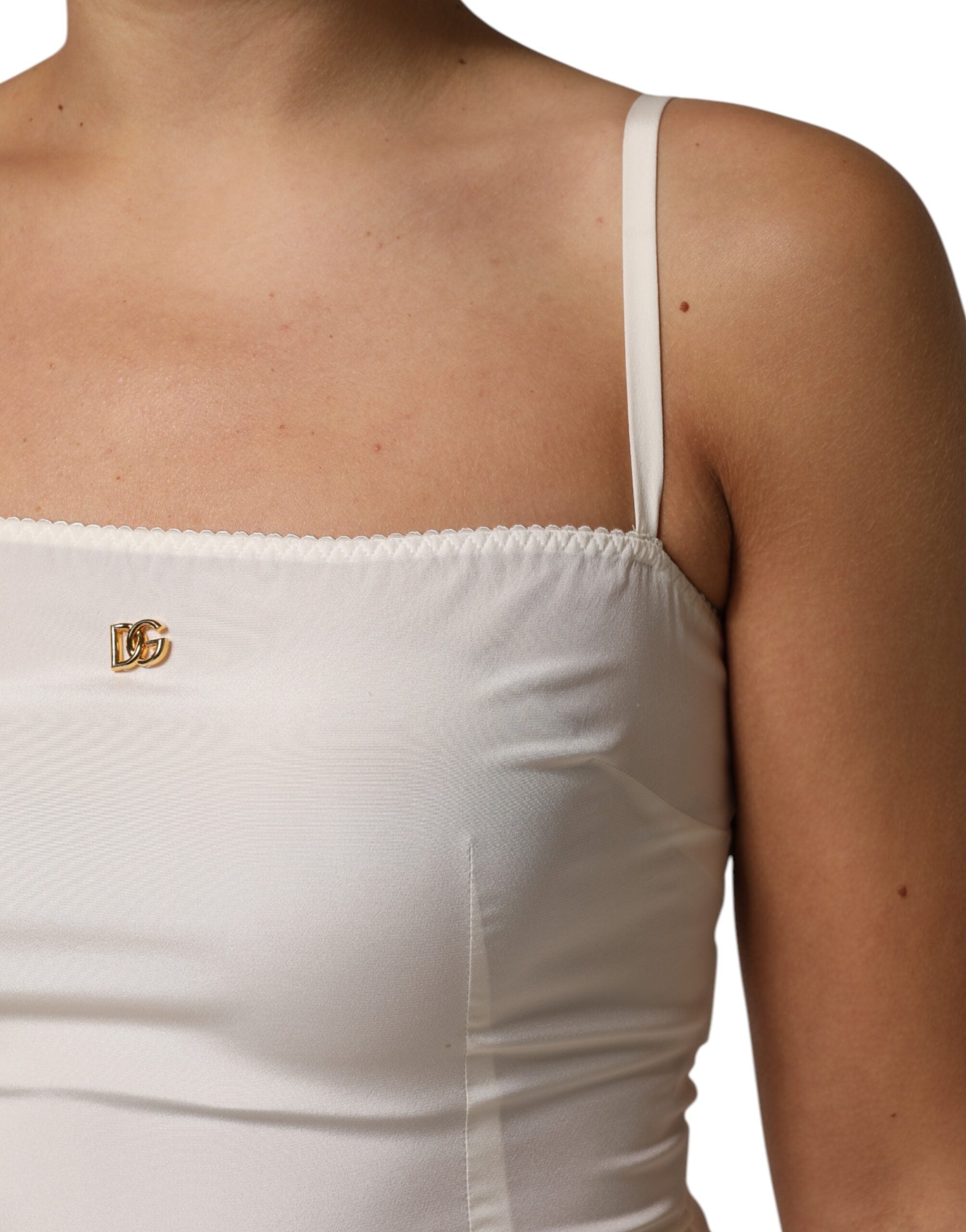 White Full Slip DG Logo Silk Dress Sleepwear