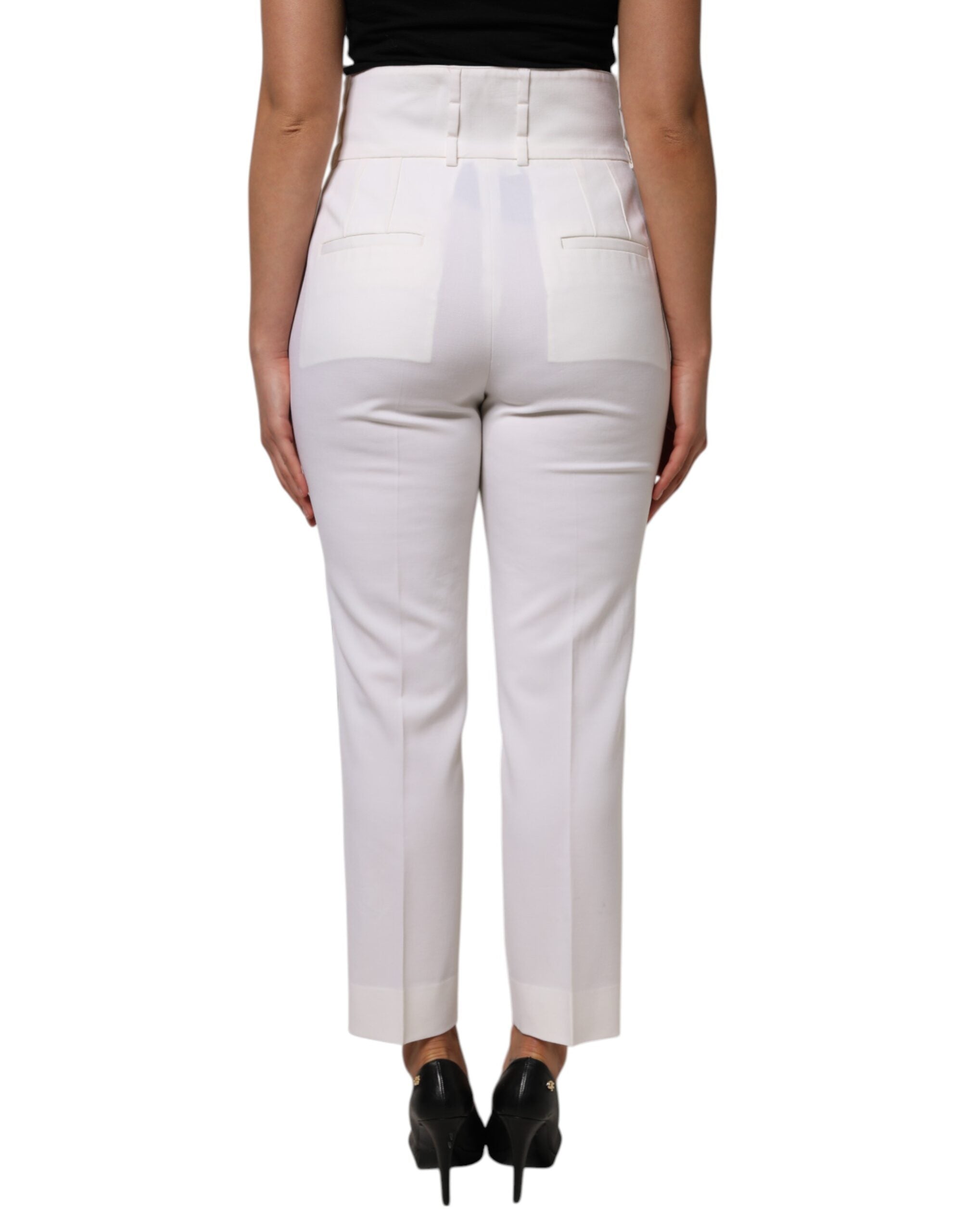 White Wool High Waist Tapered Pants