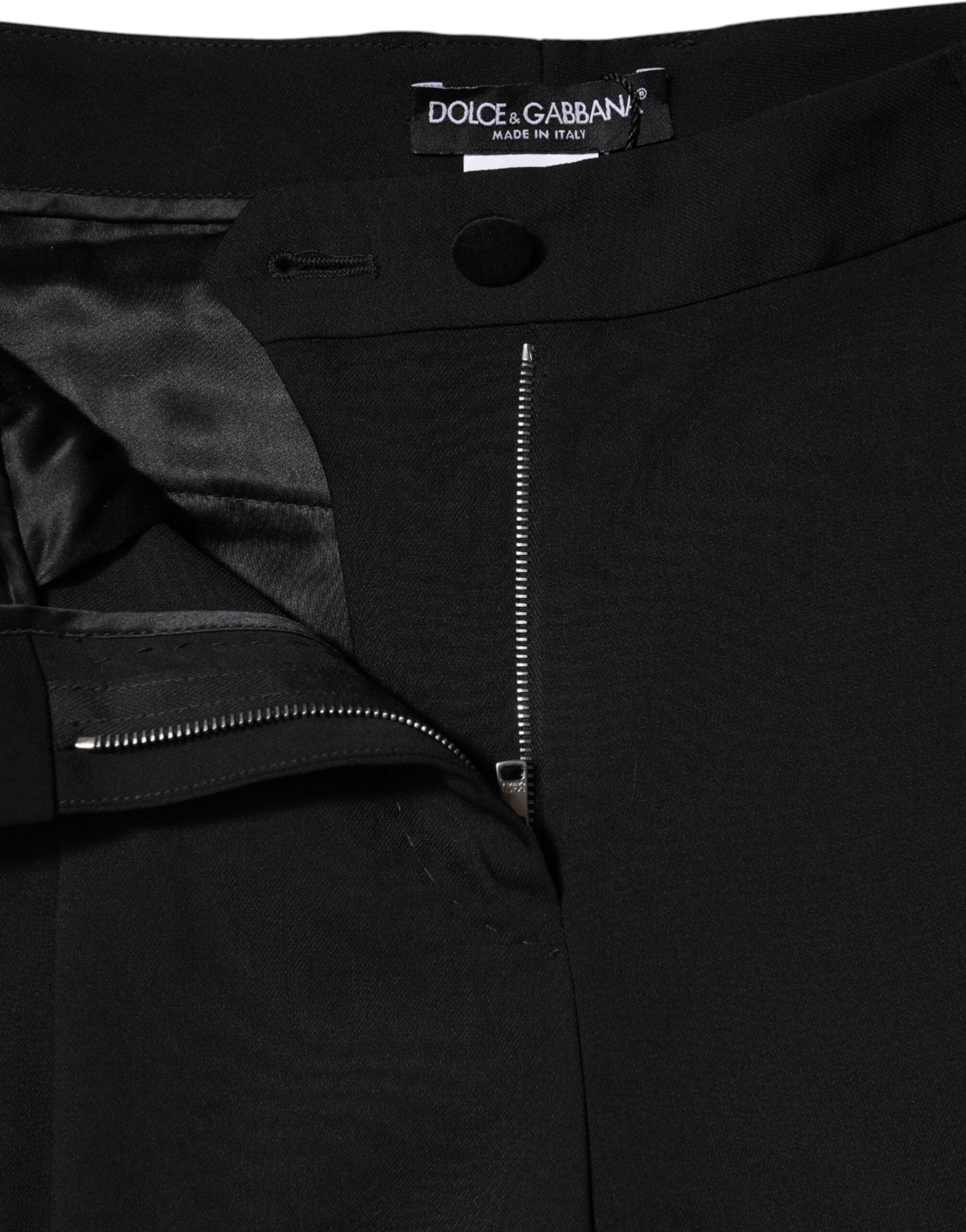 Black Wool High Waist Wide Leg Pants