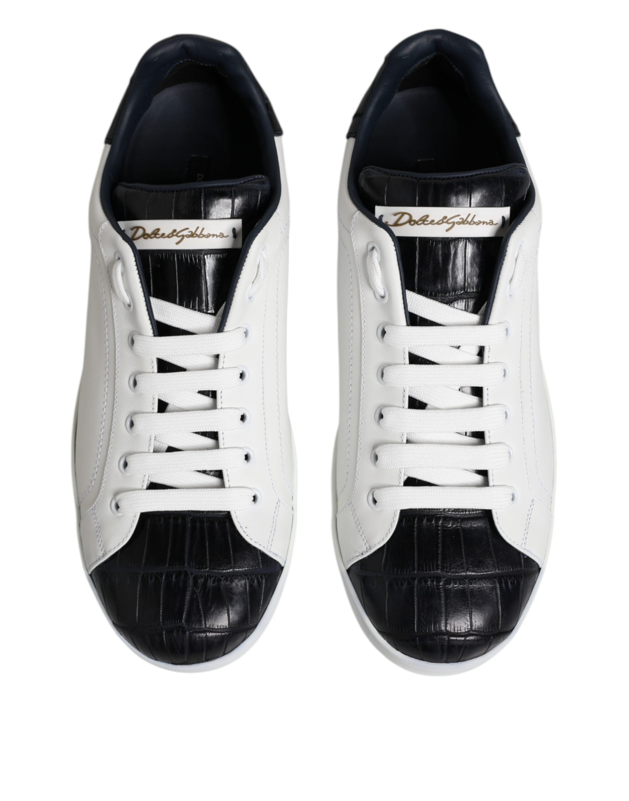 White Black Leather Portofino Sneaker Shoes
