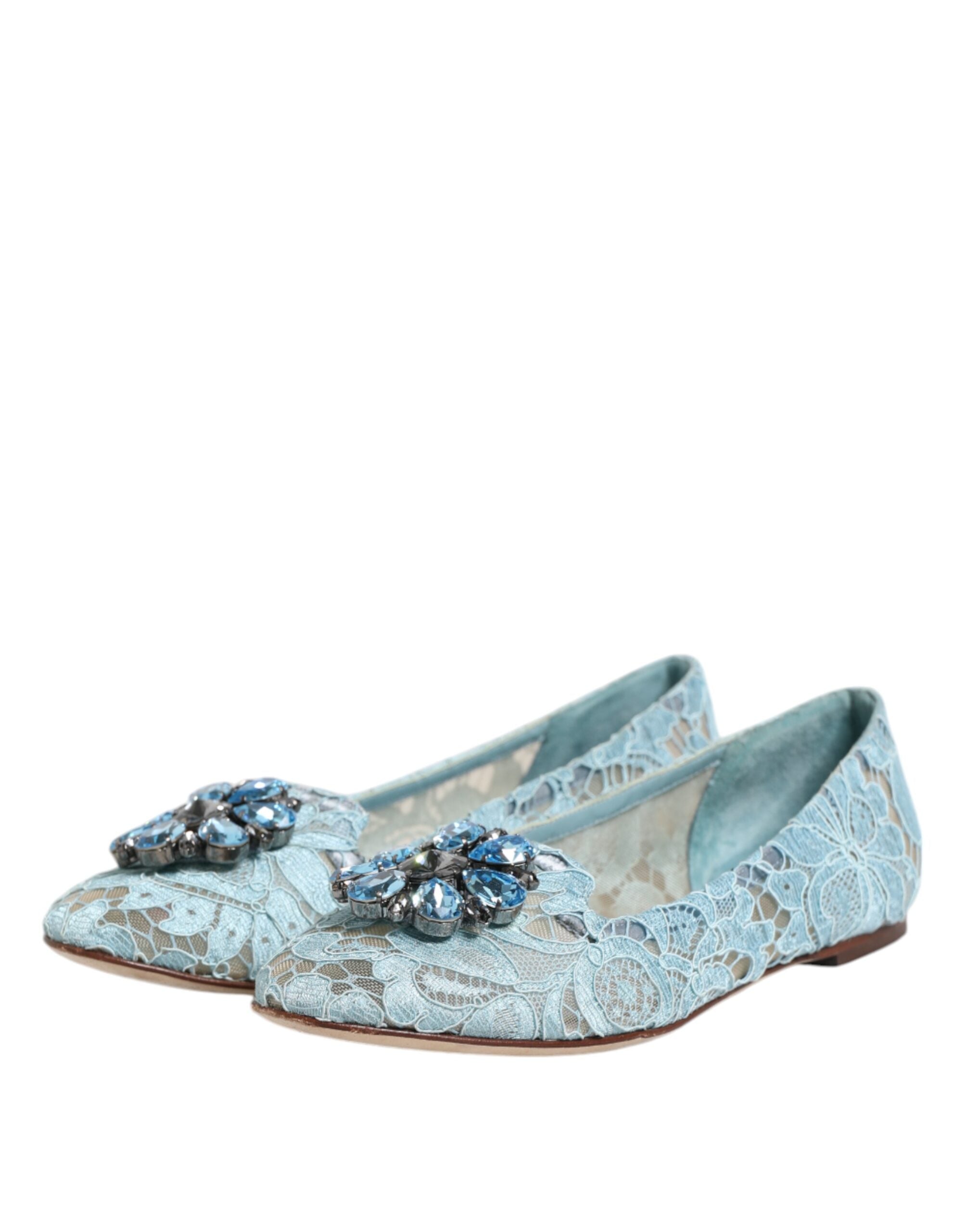 Blue Lace Crystal Ballet Flats Loafers Shoes