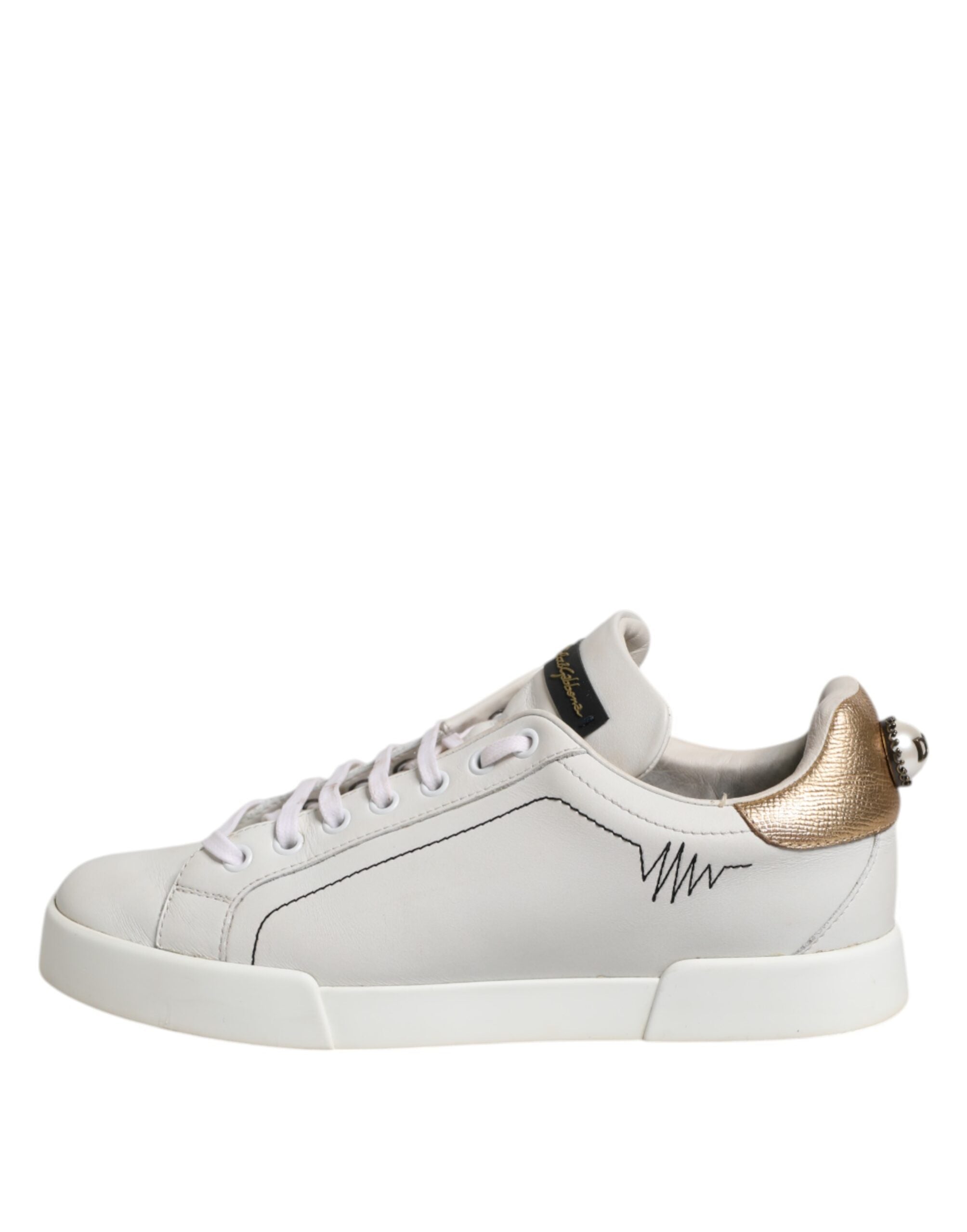 White Gold Leather Low Top Sneakers Shoes