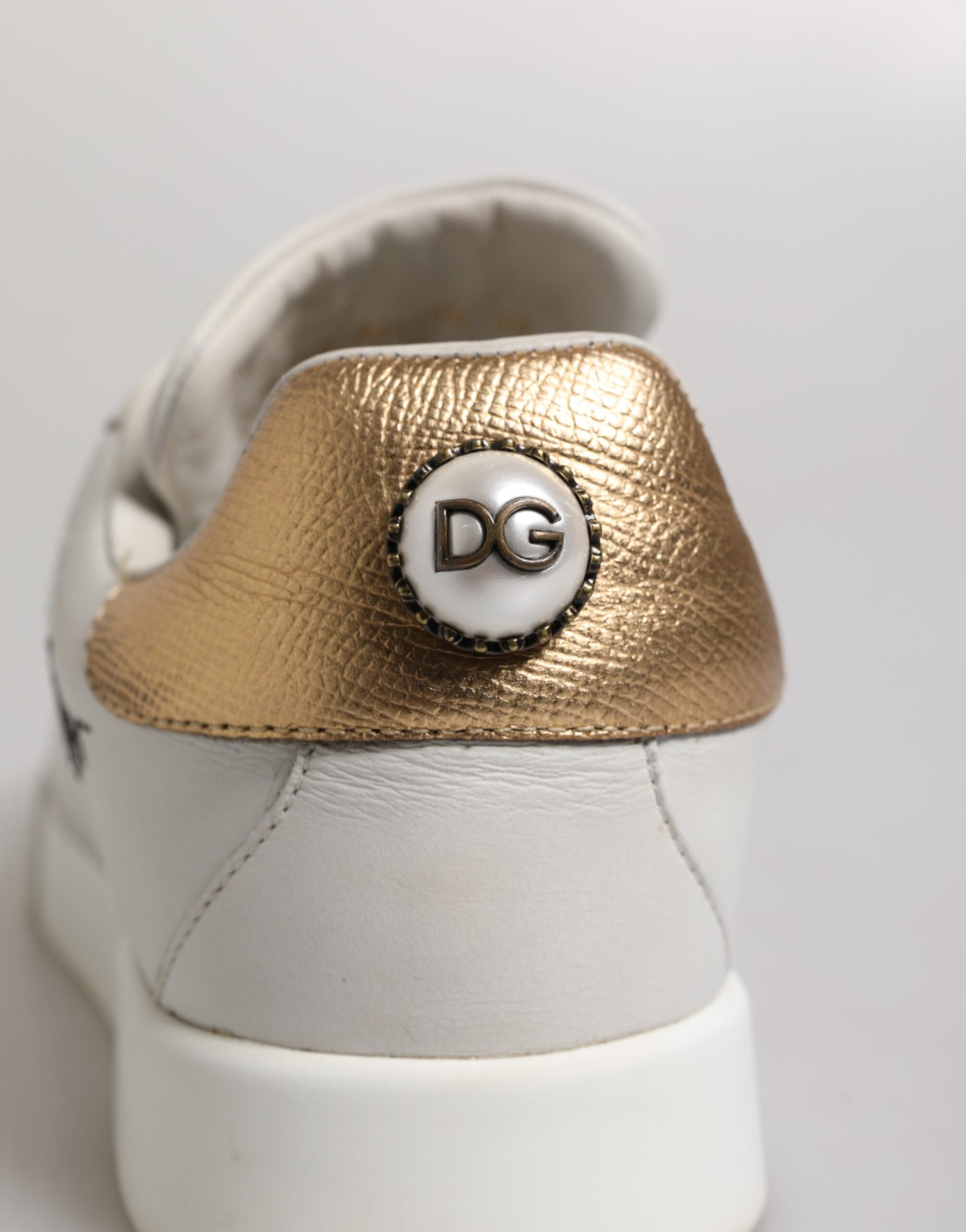 White Gold Leather Low Top Sneakers Shoes