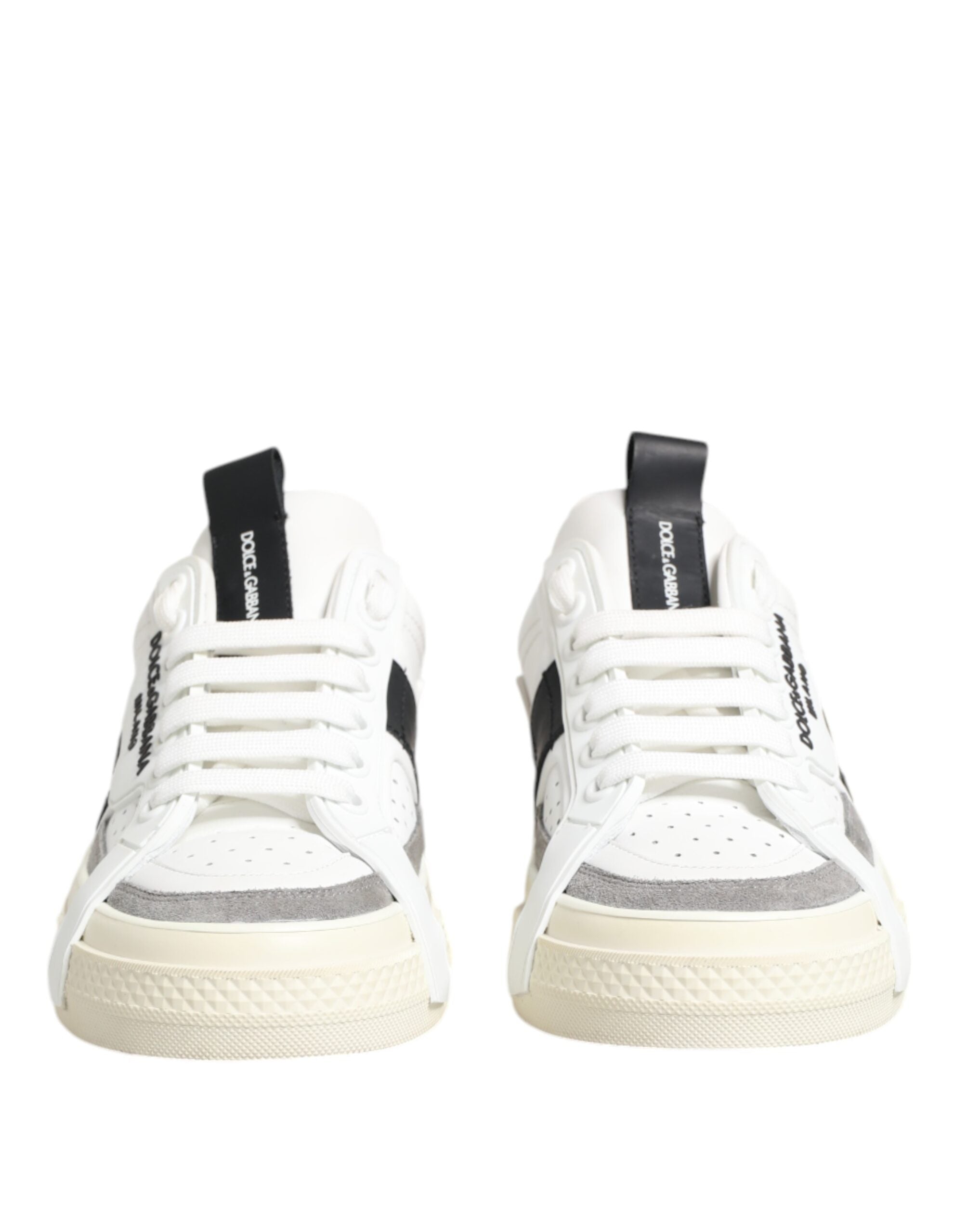 White Black Leather Low Top Sneakers Shoes